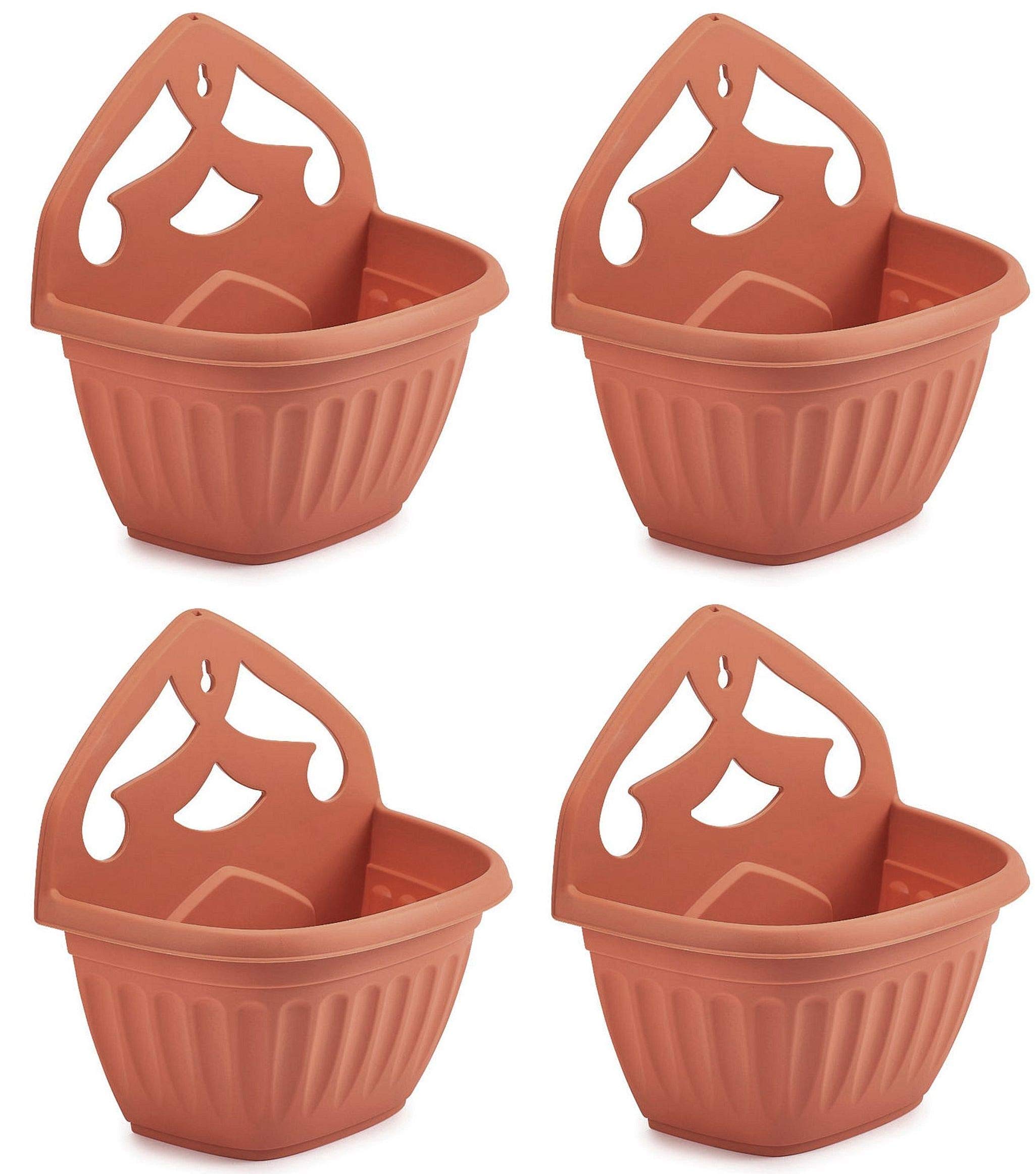Whitefurze Plastics Terracotta Athens Colour Plastic Wall Hanging Planter Pot (Set Of 4)