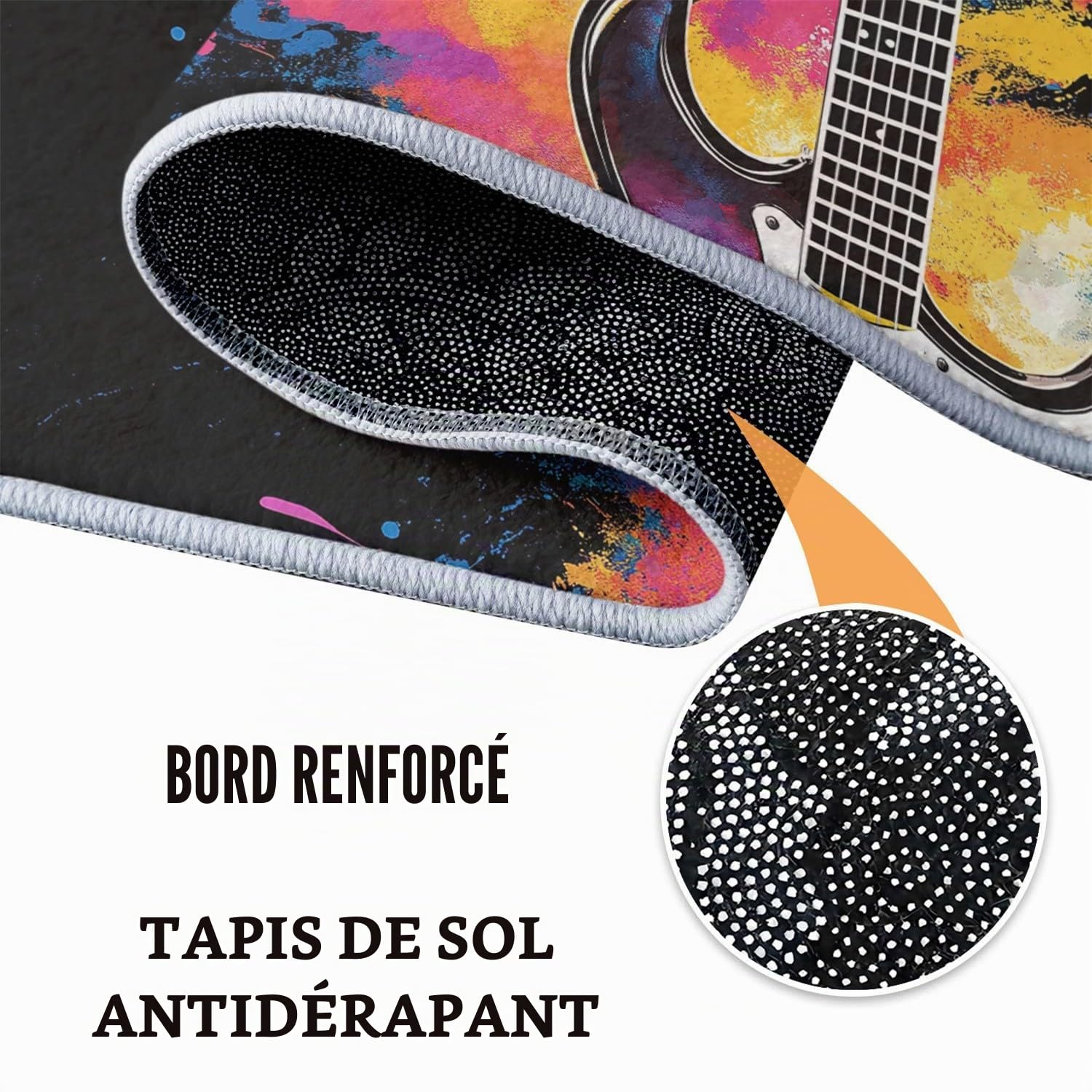 Tapis Salon Instrument de Musique Rock Guitare pour Chambre Tapis Poils Ras 100 x 160 cm, Art Musical Tapis de Salon, Tapis Rectangulaire Antidérapant, Idéal pour Les Salons et Les Couloirs