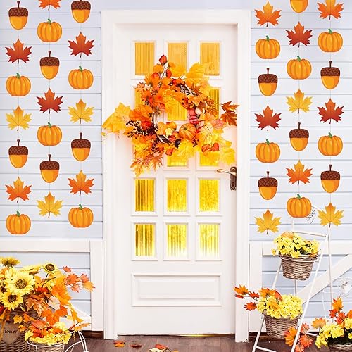 Miniatura 5 de Xinnun 8 piezas de decoraciones colgantes de otoño, decoración colgante para techo de Acción de Gracias, hojas de arce de otoño, calabaza, bellota,