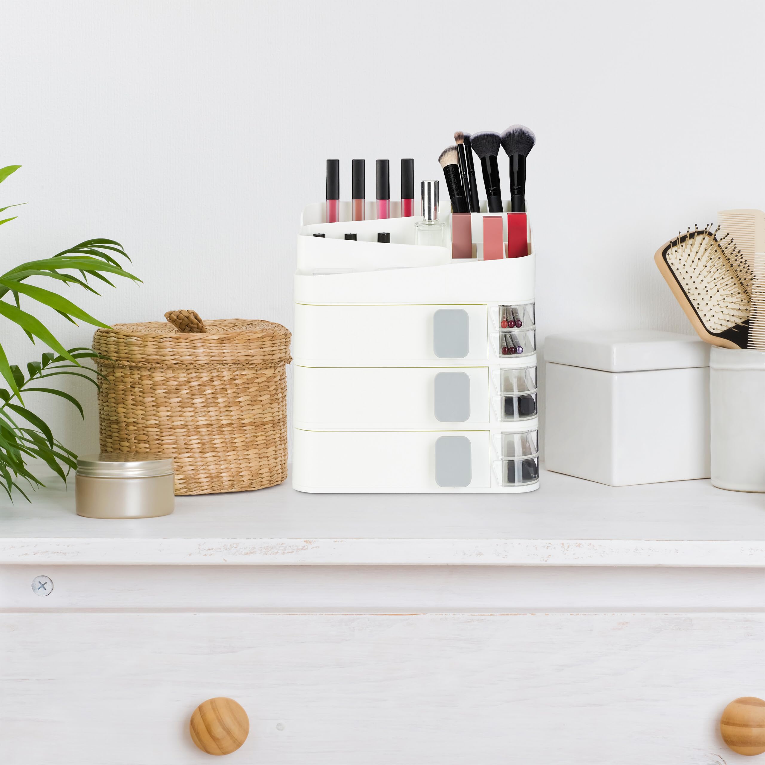 Relaxdays Organizer na kosmetyki, 24 przegródki, tworzywo sztuczne, wys. x szer. x gł.: 27,5 x 26 x 21 cm, organizer na kosmetyki, biały