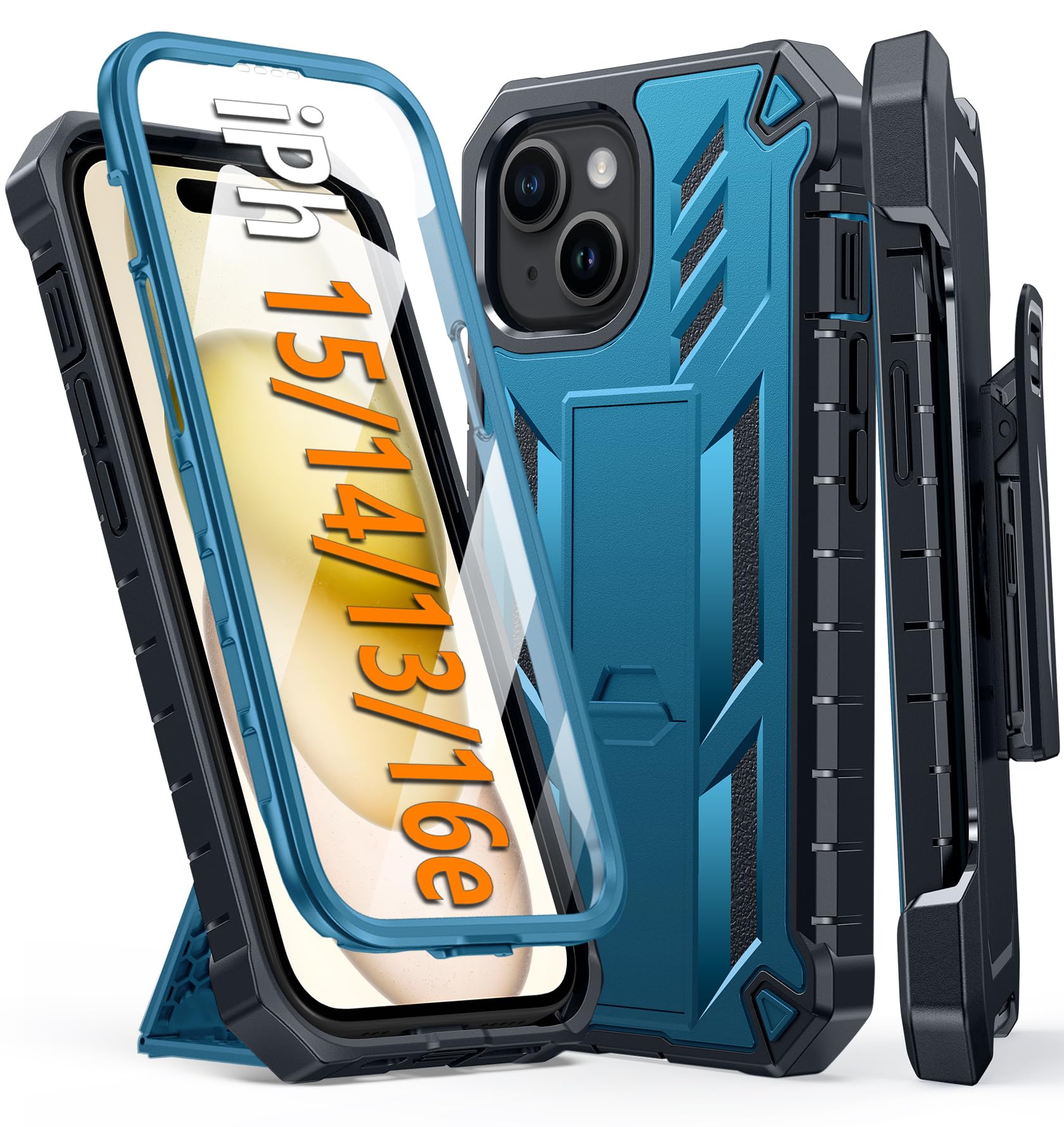 FNTCASE for iPhone 15 Phone Case: for iPhone 13 & 14 & 16e Case Military Grade Shockproof Full Protection Hard Phonecase - Matte Textured Drop Proof
