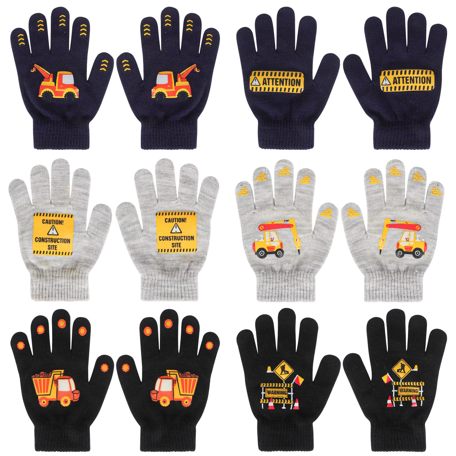 Gants magiques pour enfants Lot de 6 paires motif excavatrice 4-12 ans