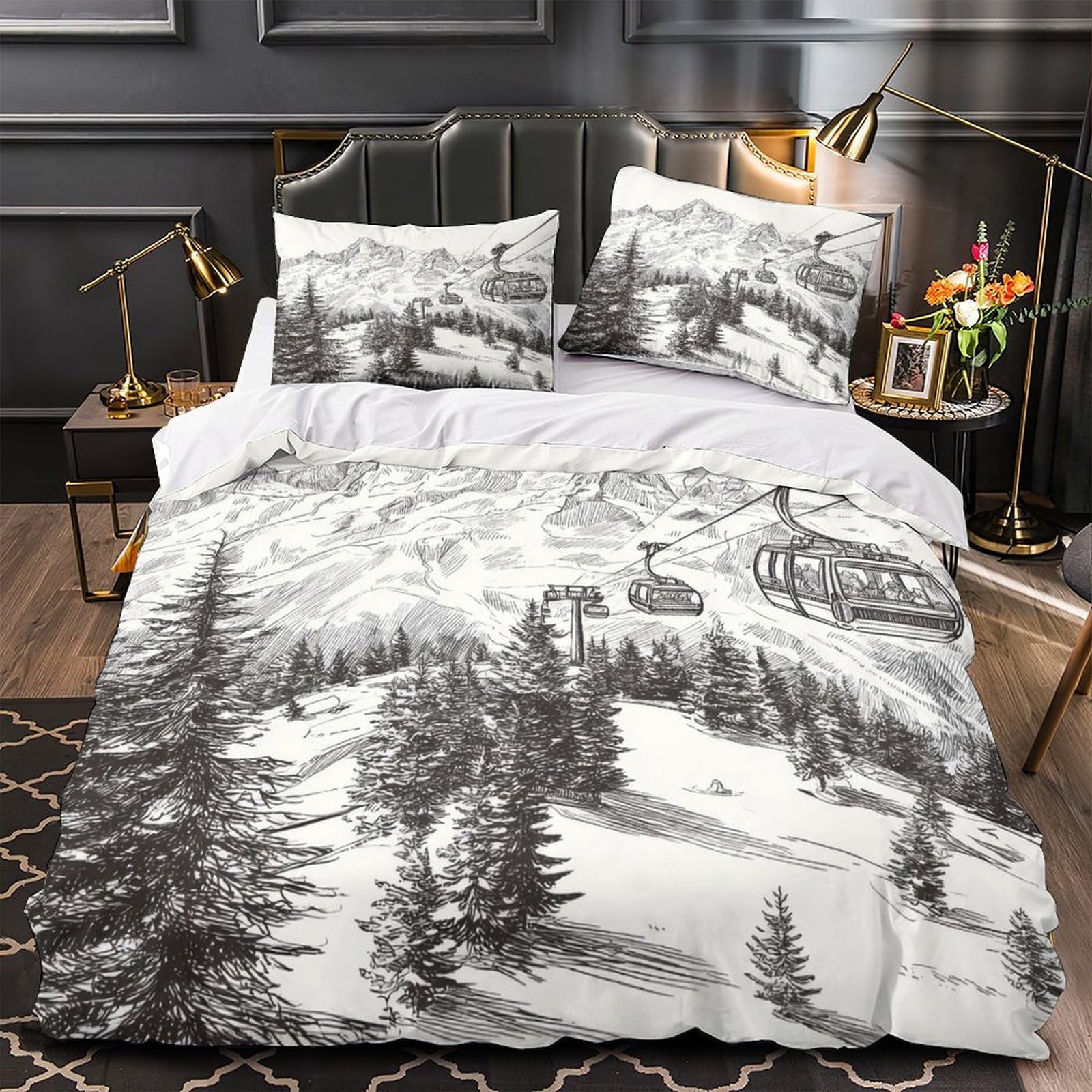 Housse de Couette Microfibre Alpiniste Parure Lit Super King 260x220cm