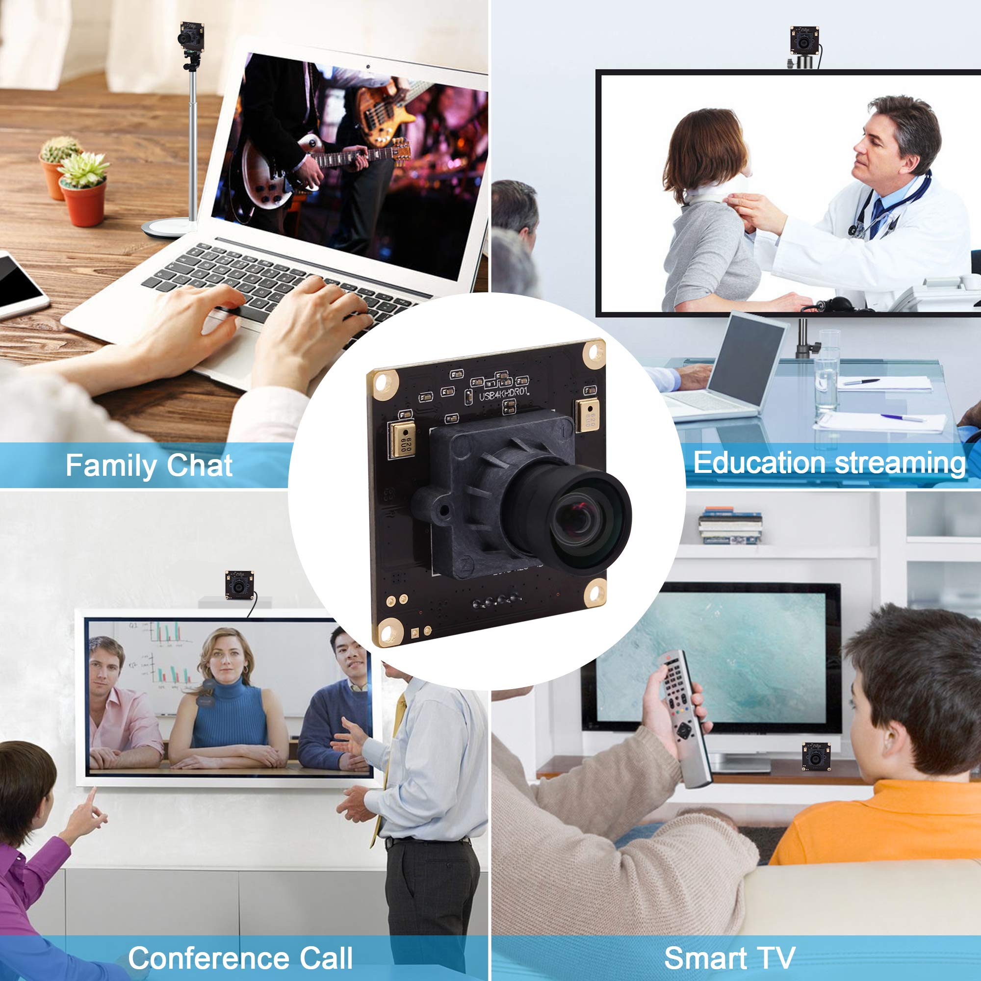 G Modulo fotocamera USB 4K, modulo webcam 2160p, modulo grandangolare UHD 30 fps, 100 gradi, senza distorsioni USB con fotocamera, video desktop, computer, scheda di memoria per Windows, Android, Mac,