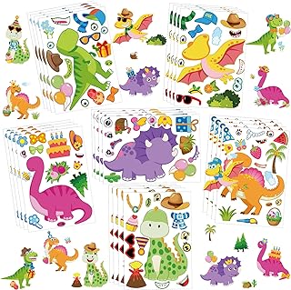 36 Sheets Make a Dinosaur Sticker for Kids Pink Dinosaur Stickers Make Your Own Dinosaur Face Stickers DIY Craft Project Girl Kids Dino Theme Birthday Party Favor