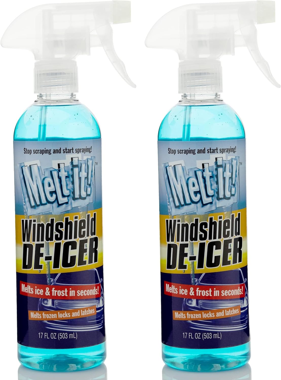 Melt it! E·Z·R Windshield De-Icer. Instantly Melts Ice & Winter Frost For Car Windshields, Windows, Mirrors, Key Locks, & Latches, Snow Melting Defrost Liquid For Car Window Cleaner, 17 Fl Oz 2-Pack