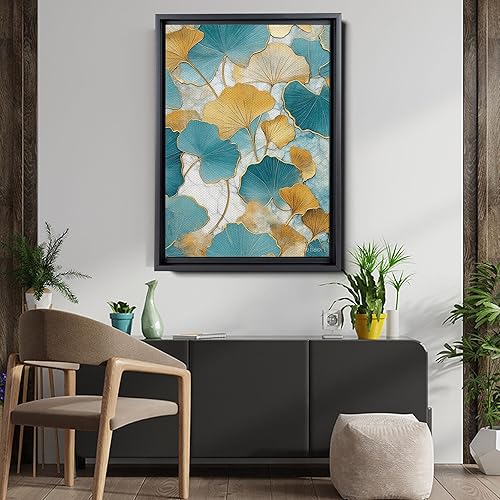 Miniatura 5 de Gold Turquoise Ginkgo Leaf Print, Captivating Plants Wall Art, Ginkgo Biloba Leaf Print Painting, Embrace the Serenity of Nature