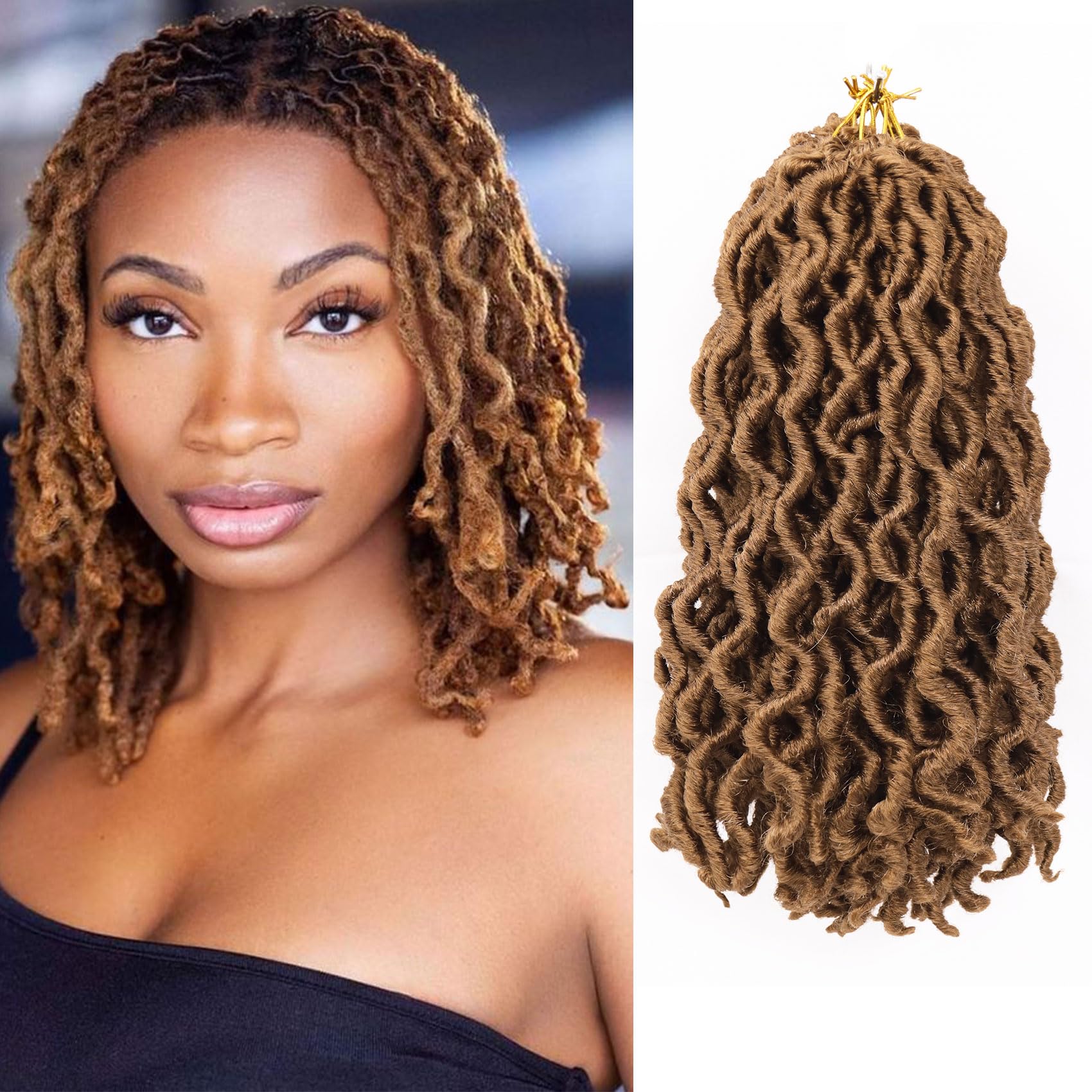 Blonde Faux Locs Crochet Hair 10 Inch 6 Packs Goddess Locs Crochet Hair for Black Women, Prelooped Short Gypsy locs Crochet Hair for Wavy Crochet