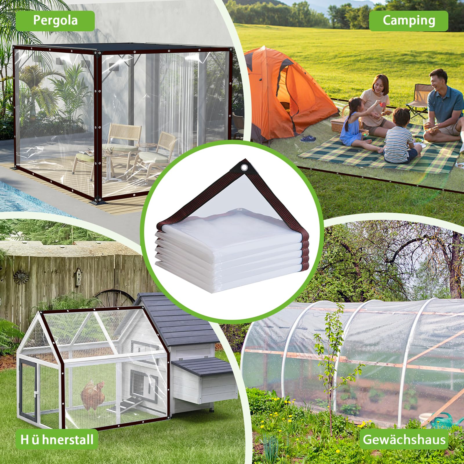 Transparent tarp with eyelets 2x2m -clear tarp for garden furniture farms, balconies (Black border) - Image 4