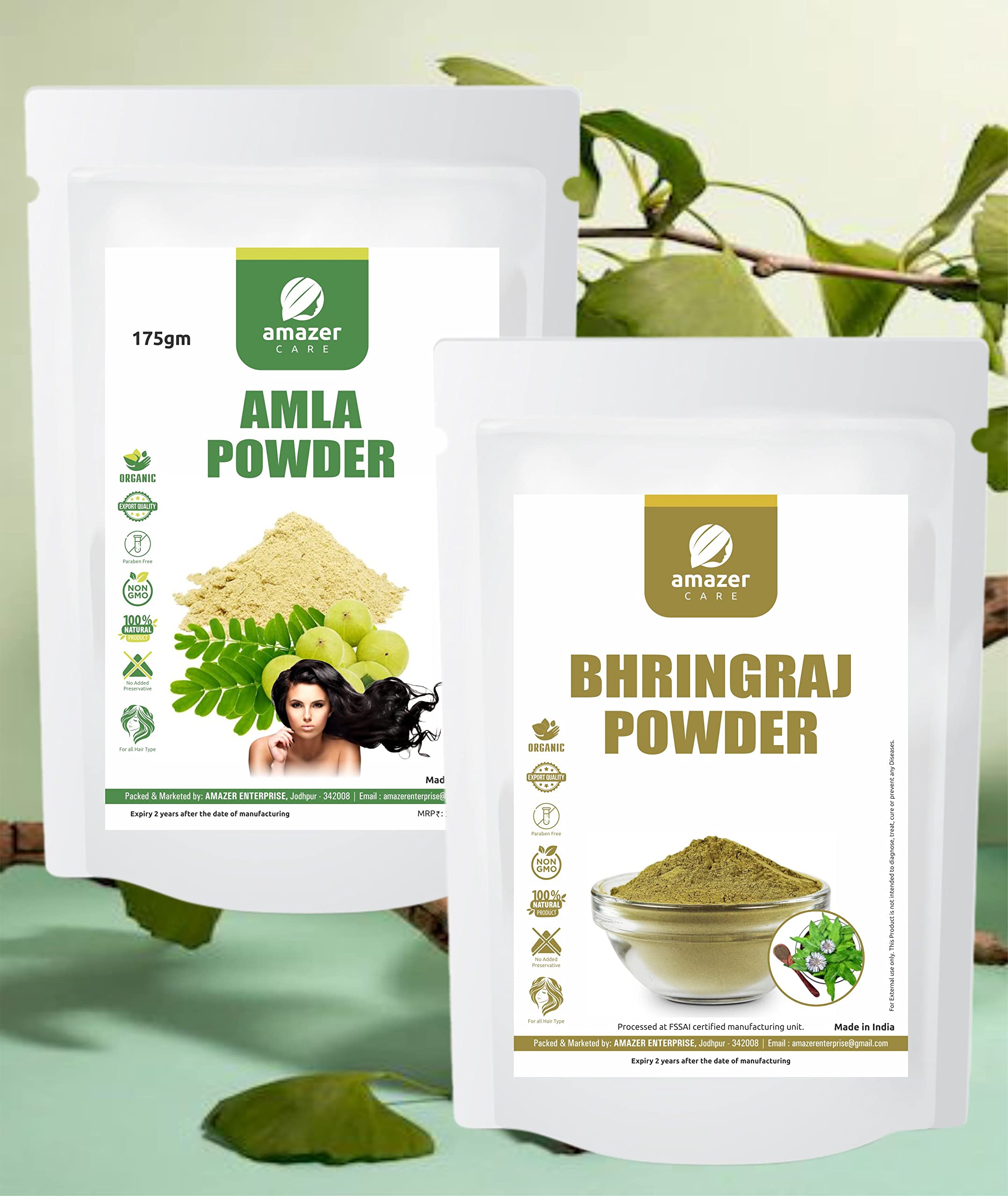 AmazerCare Bhringraj & Amla Powder Hair Care Combo 100% Natural Amla Bhringraj Powder (125 gm + 175 gm, 2 Zipper Pouches) for Healthy, Shining Hair & Growth-image-49