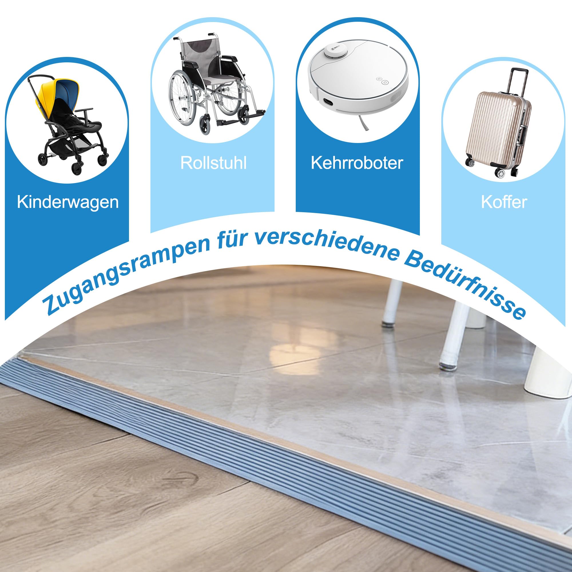 CUTIS Rampa per soglia, 90 x 10 x 3,5 cm, rampa per sedia a rotelle, in gomma piena, superficie antiscivolo, per sedia a rotelle, deambulatore, robot aspirapolvere passeggino (grigio)