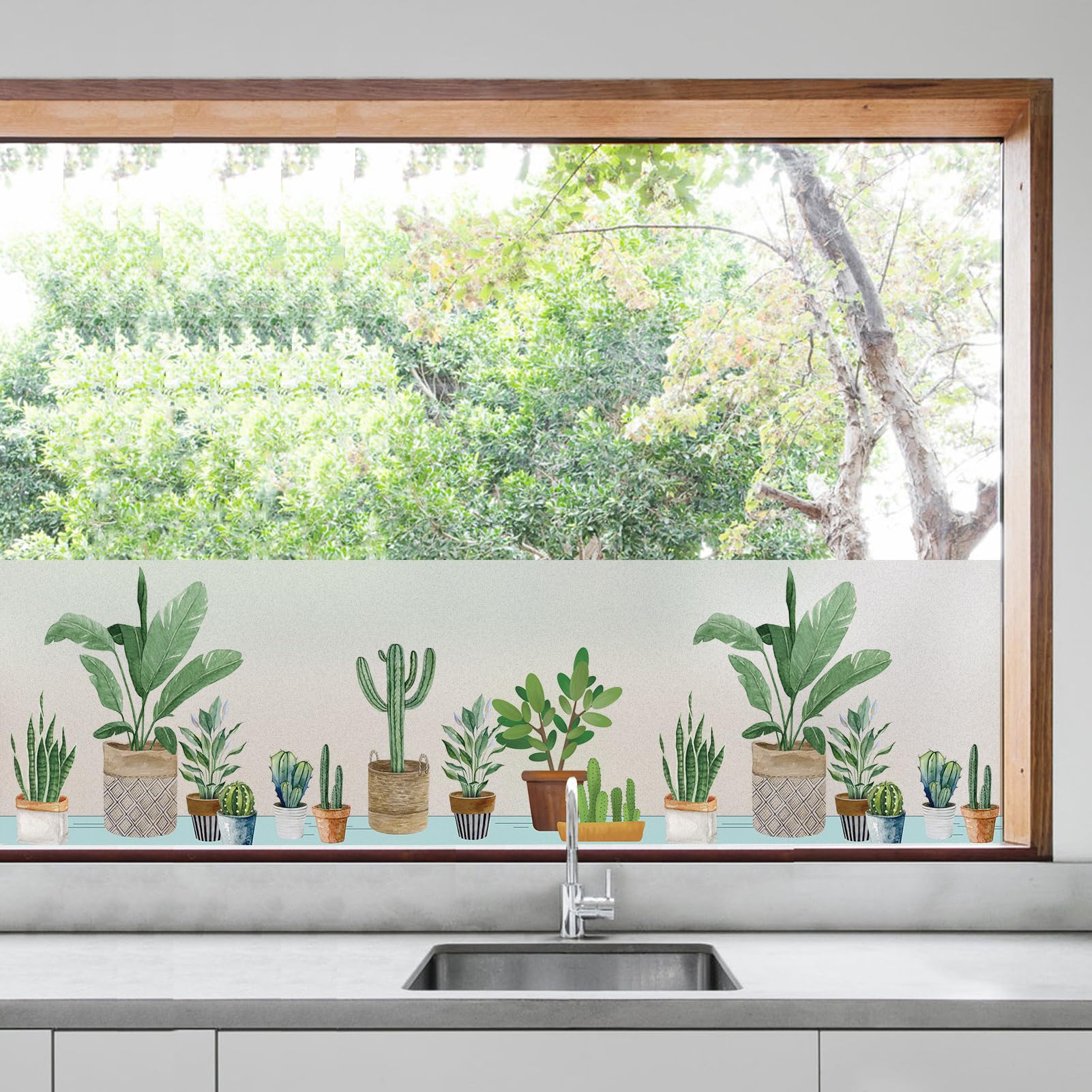 dktie Fensterfolie Blickdicht Sichtschutzfolie Fenster Milchglasfolie Topfpflanzenmuster Statisch haftend ohne Klebstoff Wiederverwendbar Geeignet für Wohnzimmer, Schlafzimmer, Küche 90x200cm