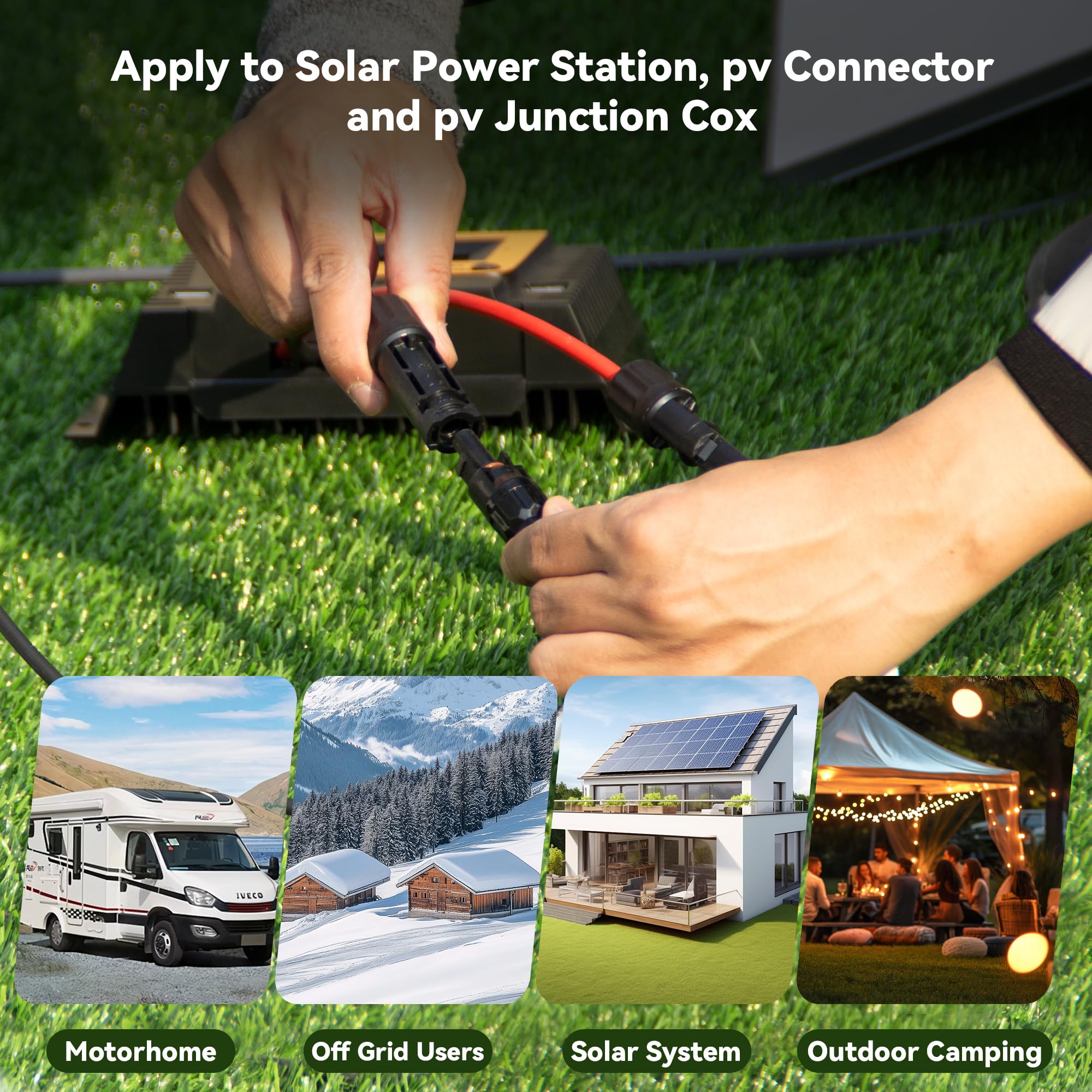 Cable de extensión solar de calibre 10 para paneles solares de 50 pies, 10 AWG (6 mm²), cable fotovoltaico SJZSUNRUN de cobre estañado con 2 pares de conectores solares MC4 para automóviles al aire