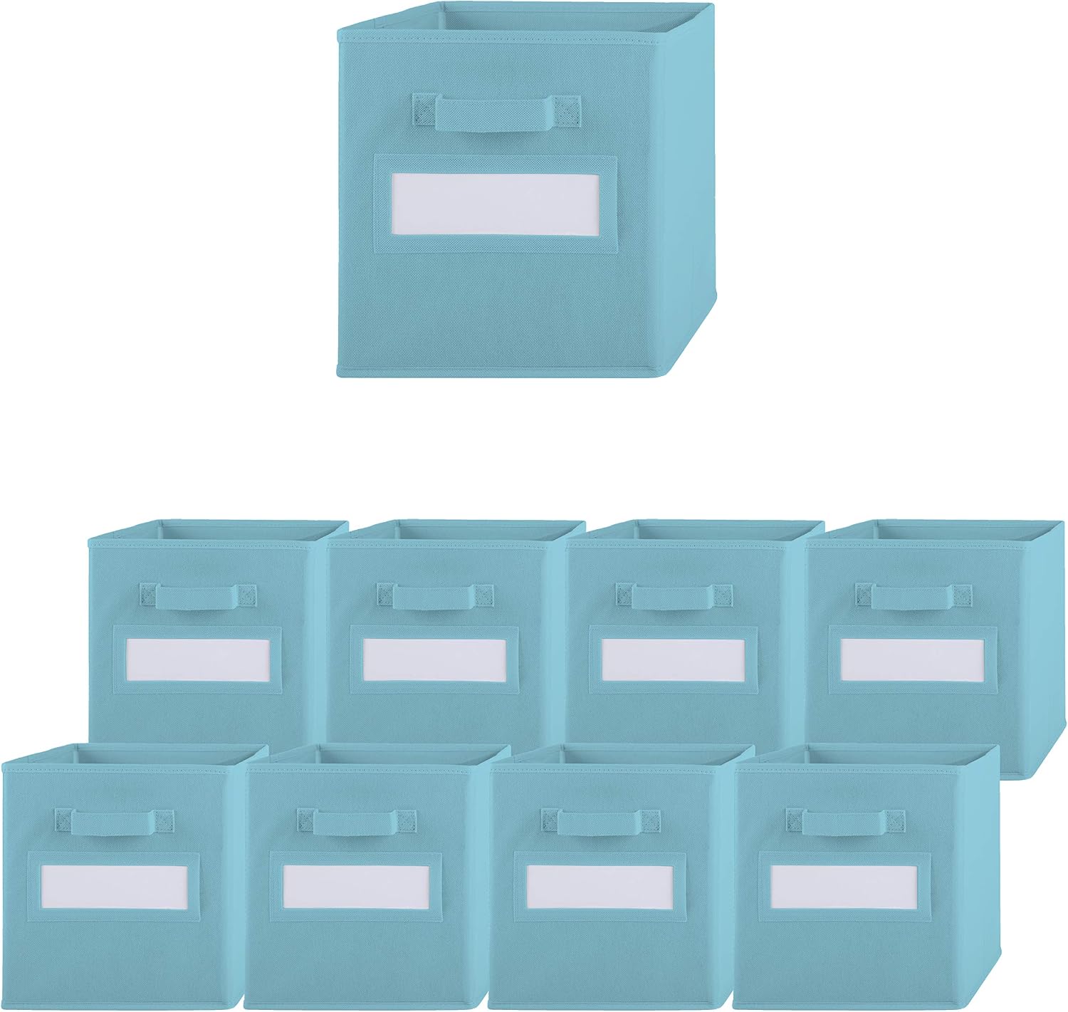 Pomatree Storage Bins - 9 Pack - Durable Storage Cubes with Label Window | 2 Reinforced Handles | Fabric Cube Baskets for Organizing Closet, Clothes and Toys | Foldable Shelves Organizer (Light Blue)