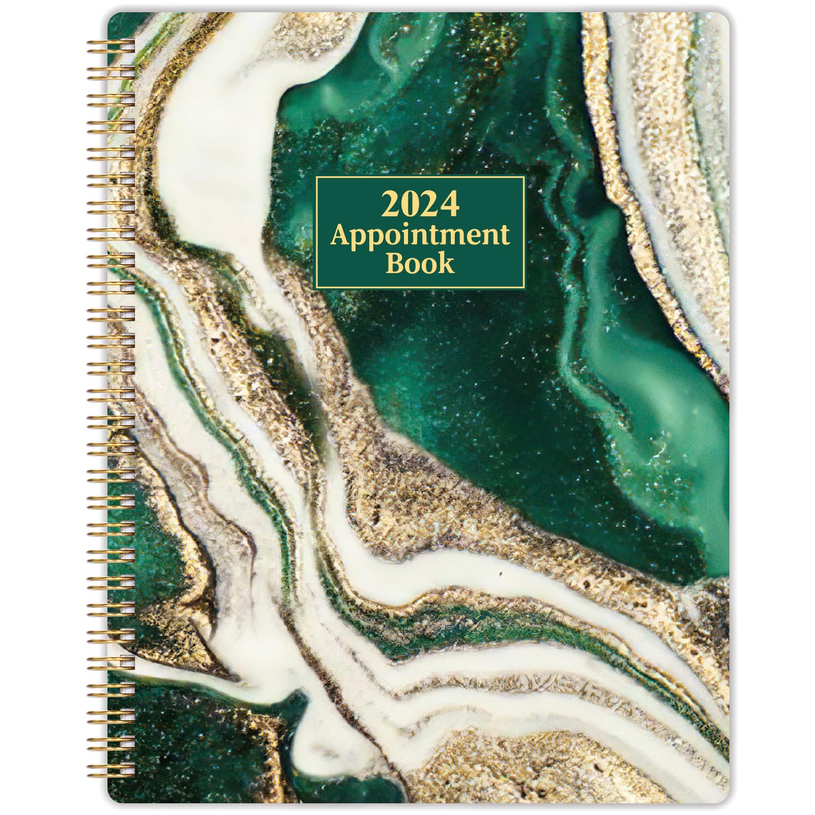 Appointment Book 2024-2024 Daily Hourly Planner, 8" x 10", January. 2024 - December. 2024, Weekly Appointment Book with 30-Minute Interval + Thick Paper + Twin-Wire Binding + Printed Tabs-Green