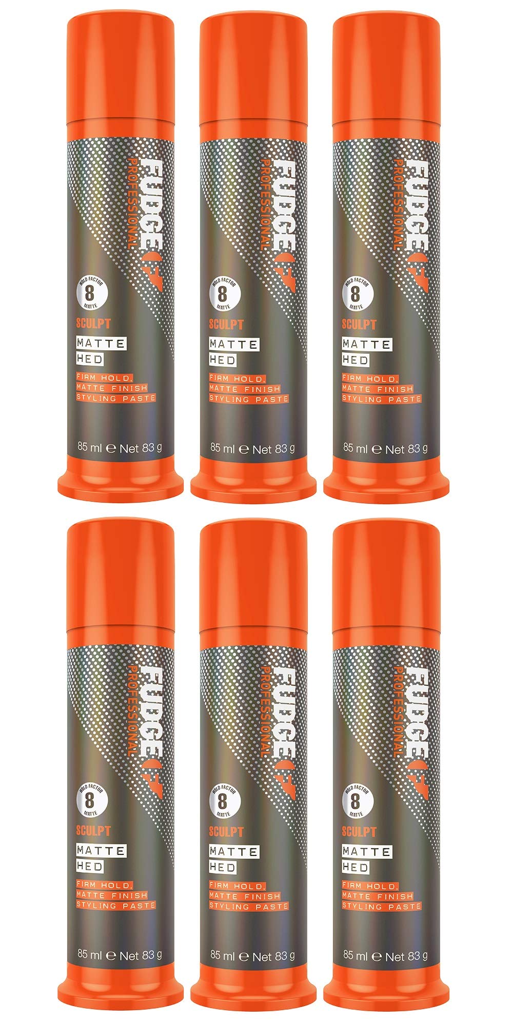 Fudge Matte Hed 6er 85 ml Haarpaste, Orange, Paste, Röhre, 510 ml, Hohe Viskosität, Supermattes Finish, Volumenvergrößerung, Struktur und Definition, Feuchtigkeitsspendend, Glanzgebend