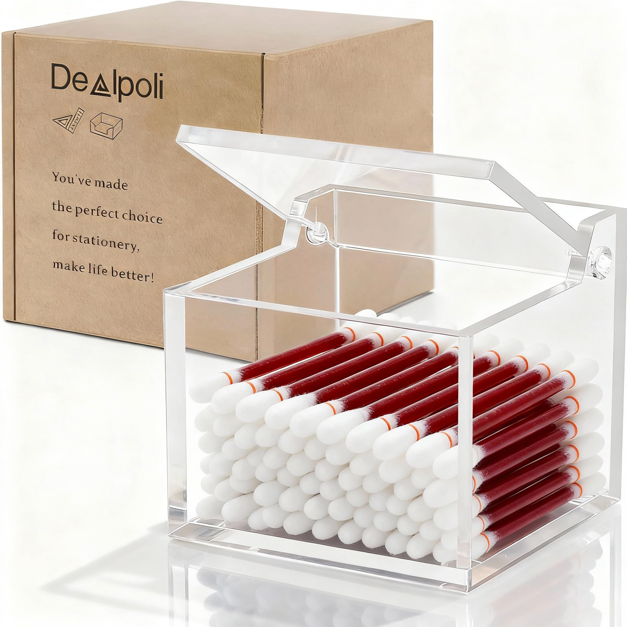 Clear Acrylic Qtip Holder With Lid Cotton Balls Swab Organizer Square Q Tip Storage Floss Picks Bath Salts