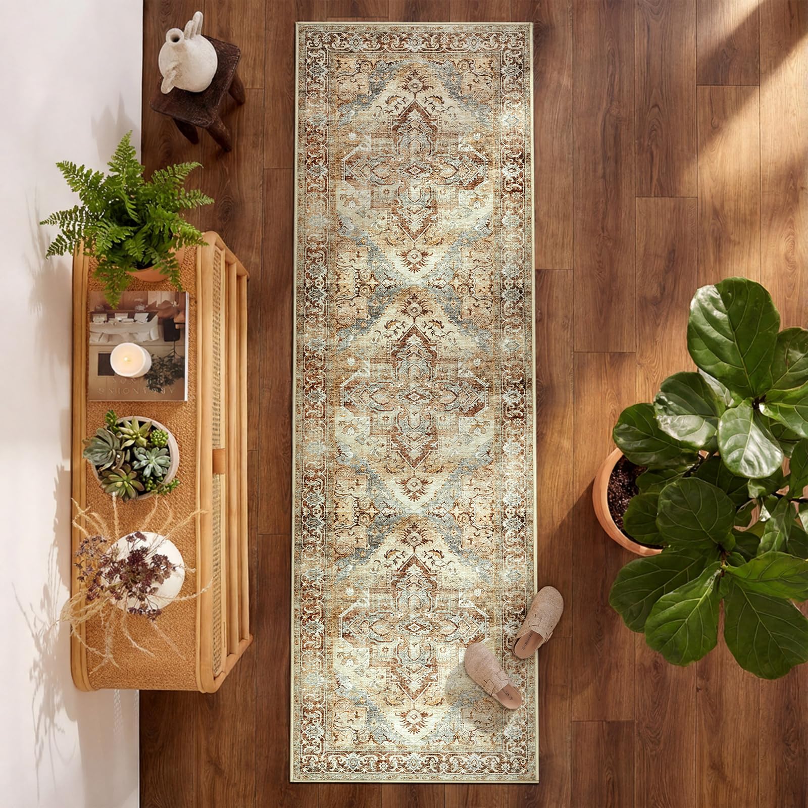 jinchan 2x6 Runner Rug Washable Vintage Rug Runners for Hallway Thin Retro Lightweight Indoor Non-Slip Throw Runner for