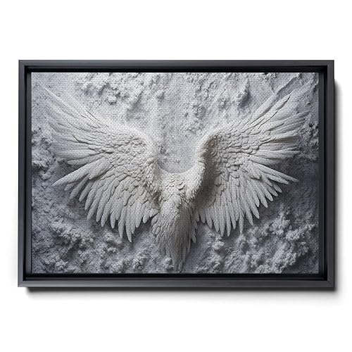 White Angel Wing Painting on Canvas, Abstract Modern Minimalist 3D Texture Acrylic Artwork for Tranquil Bedroom Wall Art Decor