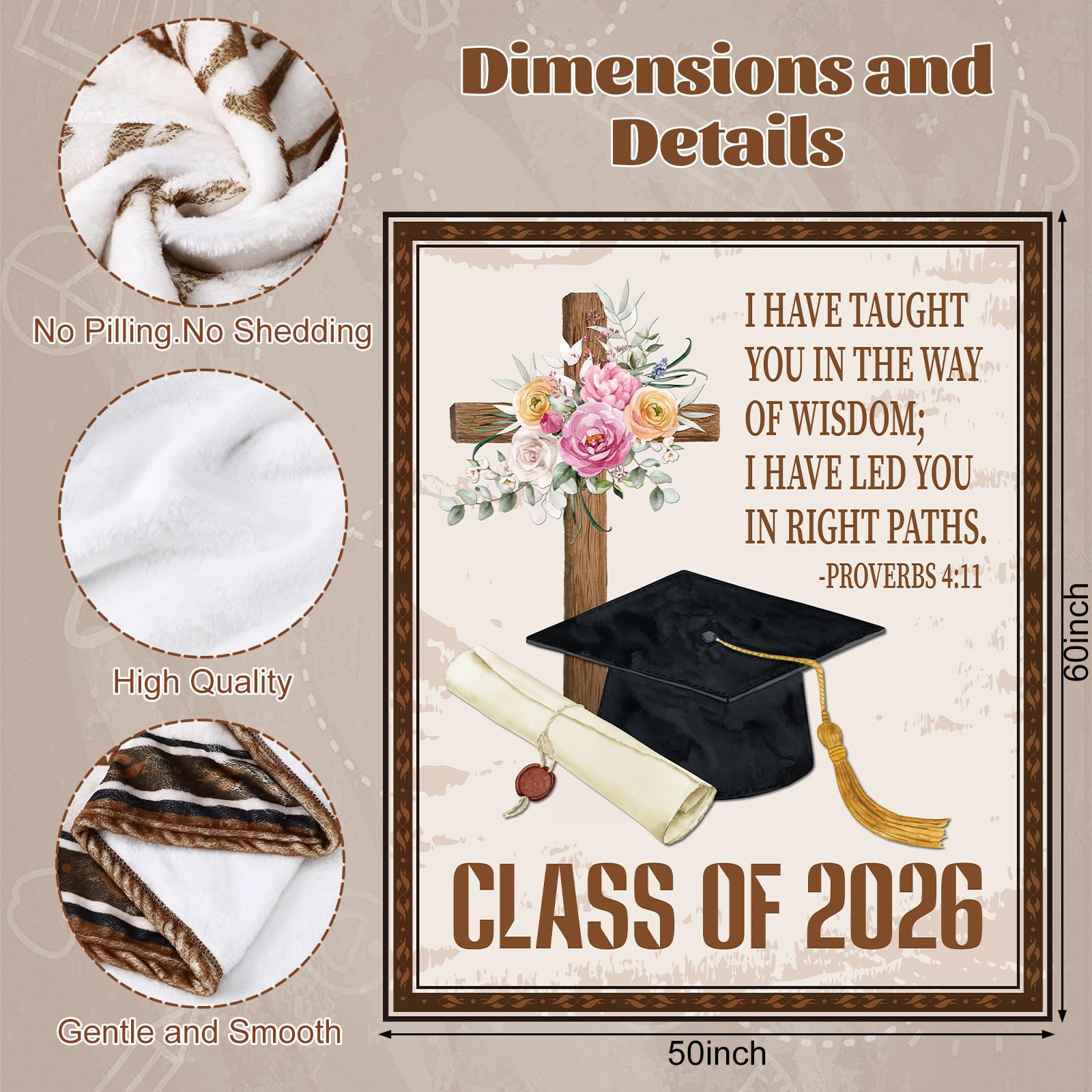 HunnmingRe 2026 Christian Graduation Gifts Throw Blanket 60"x50", Class of 2026 College Graduation Gift for Him Her, Inspirational Religious Gifts for College High School Graduate