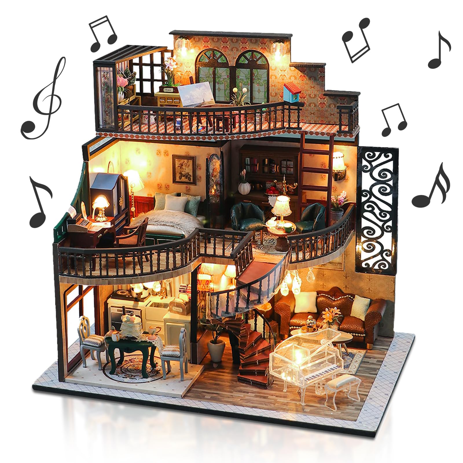 Cuteefun Casa en Miniatura para Montar, Casa de Munecas Miniatura con Muebles, Kit de Casas de Manualidades DIY con Herramientas, Idea de Regalo Creativa (DesváN De La Vendimia)