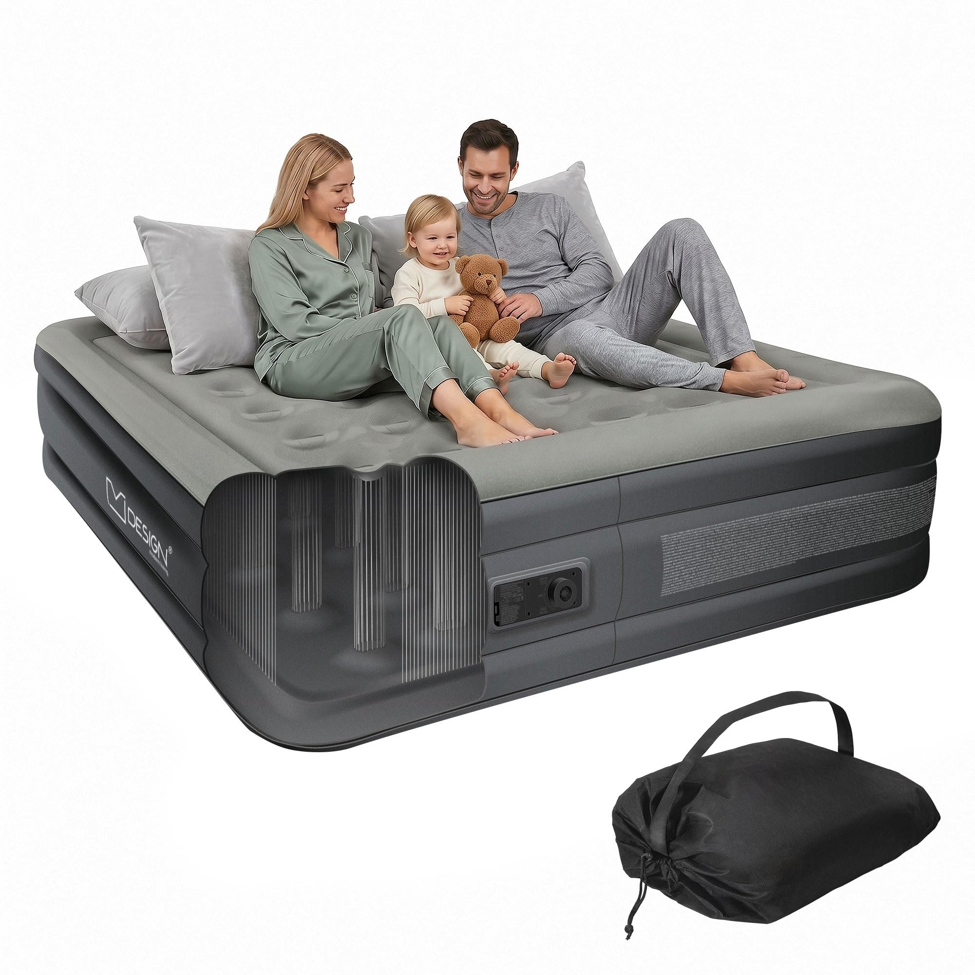 ML-Design Materasso Doppio Gonfiabile per 2 Persone 203x157x47 cm Letto ad Aria Autogonfiante con Pompa ad Aria Elettrica Inclusa Lettino da Campeggio Viaggio con Borsa di Trasporto Certificato TÜV