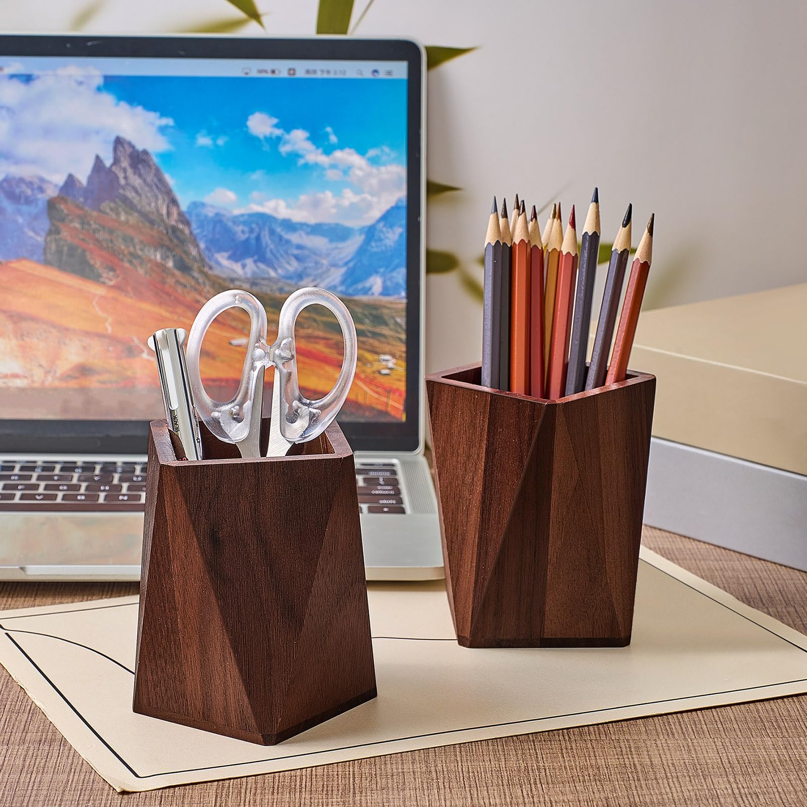 Henoyso 2 Stück Stifthalter, geometrischer Bleistiftbecher, Stifthalter für Schreibtisch, Holz, geometrischer Bleistiftständer, Make-up-Organizer für Stifthalter, Schreibtisch, Zuhause, Büro,