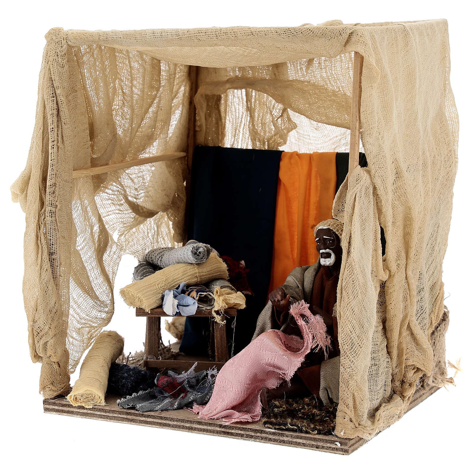 Holyart Crèche Napolitaine: Vendeur de Tissus Mouvement Naples 14 cm