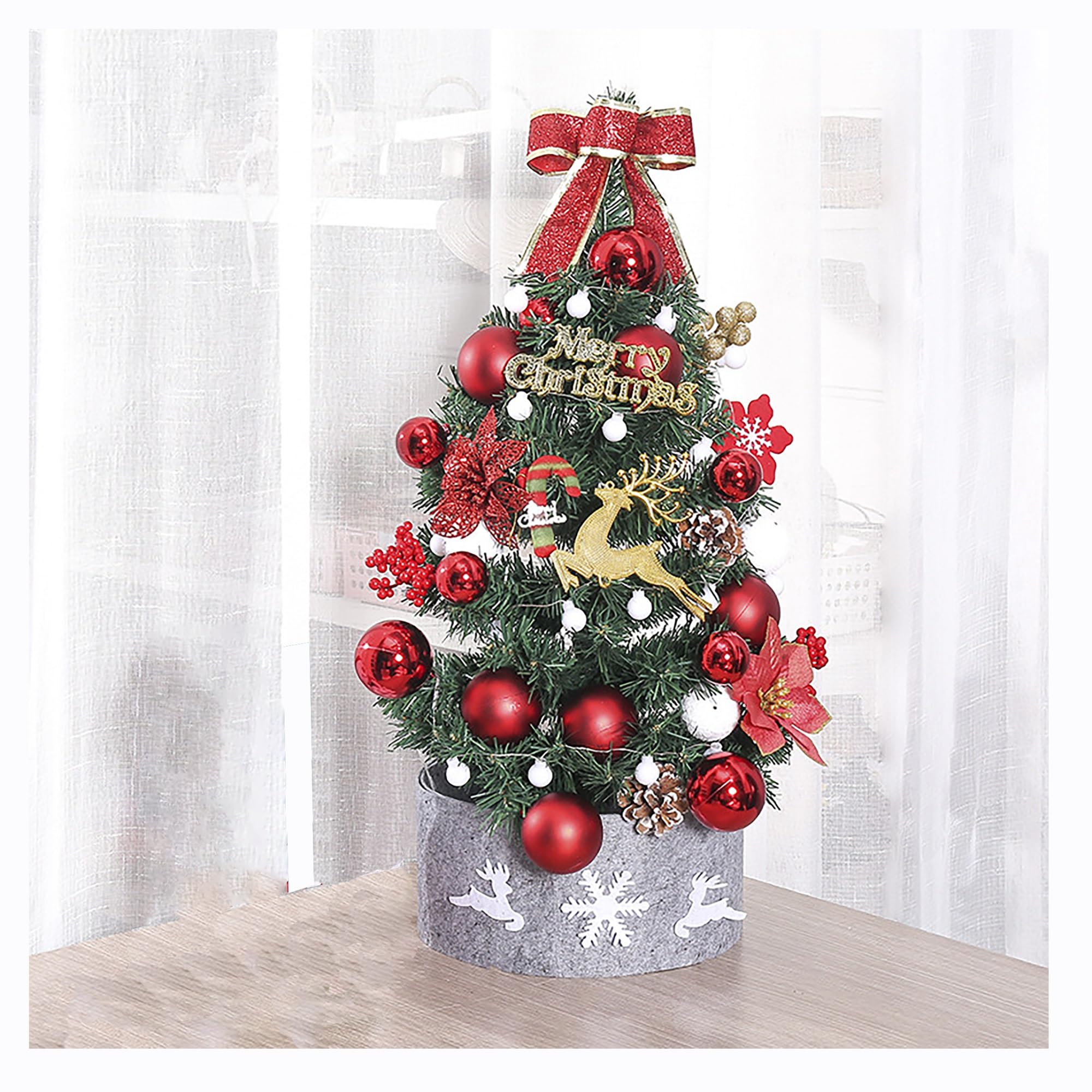 Mini Albero di Natale con Luci LED – Albero da Tavolo Oro o Rosso (30–90 cm)(Red,60CM)