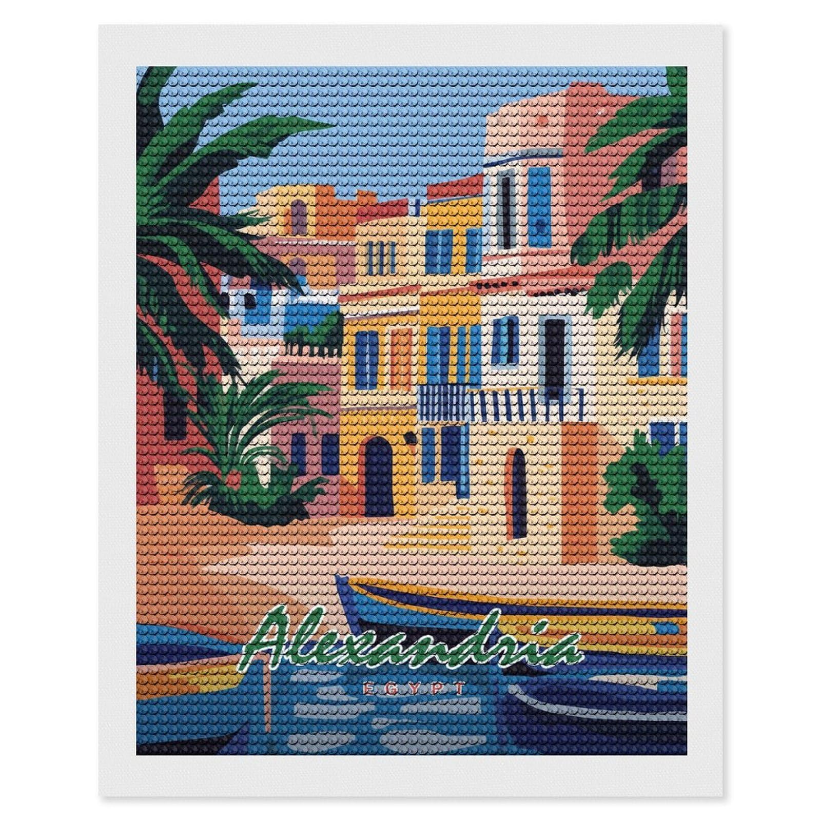 Junmoney Alexandria, Egypt Travel (2) Diamond Painting Canvas Set 16"x20", for Women, Mindful Craft Activity, Cosy Home Accent, Festive Craft Gift