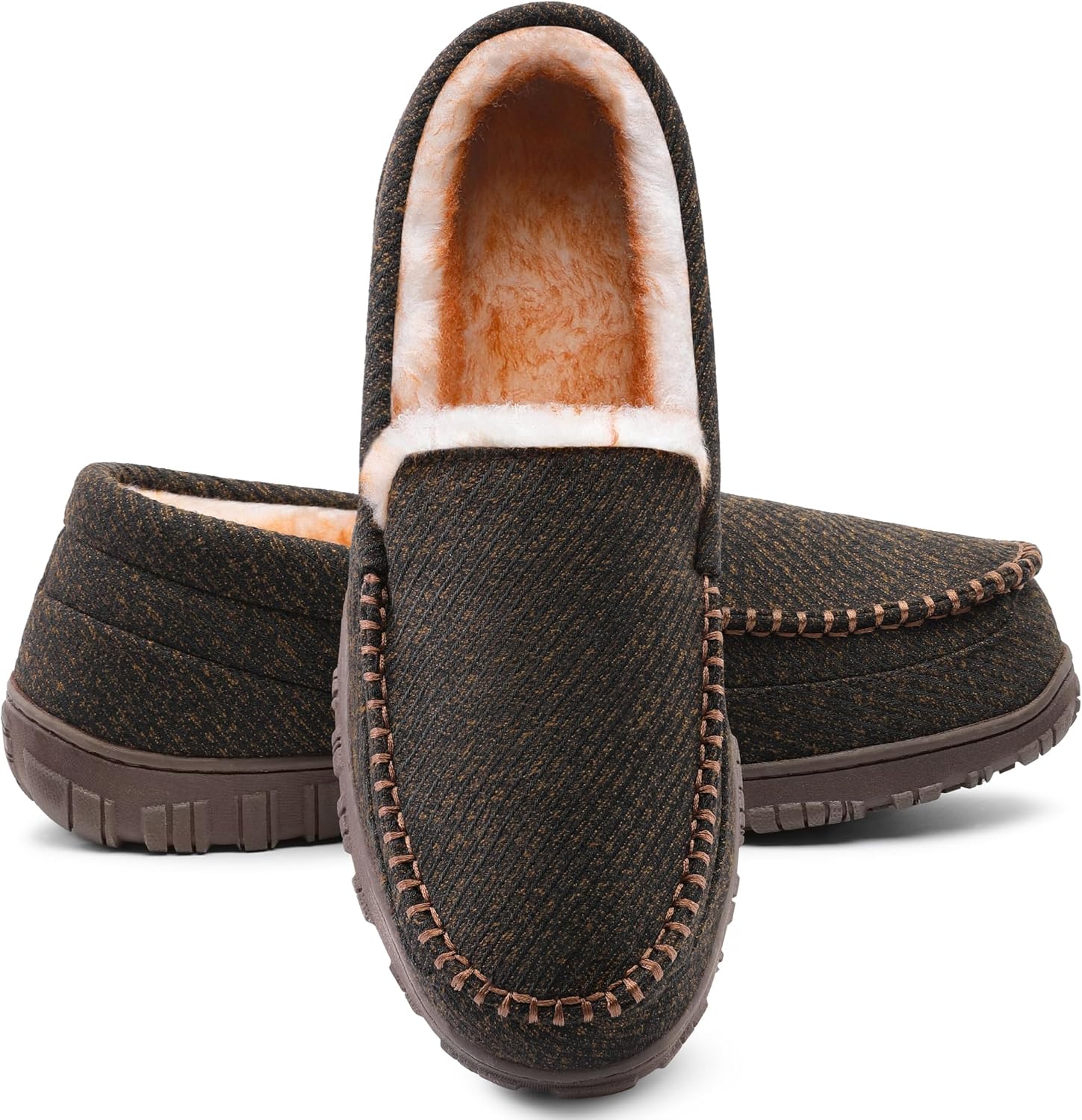 MIXIN Men's Moccasin Slippers Warm Fuzzy House Shoes with Memory Foam & Non-Slip Sole, Indoor/Outdoor Winter Comfort for Men