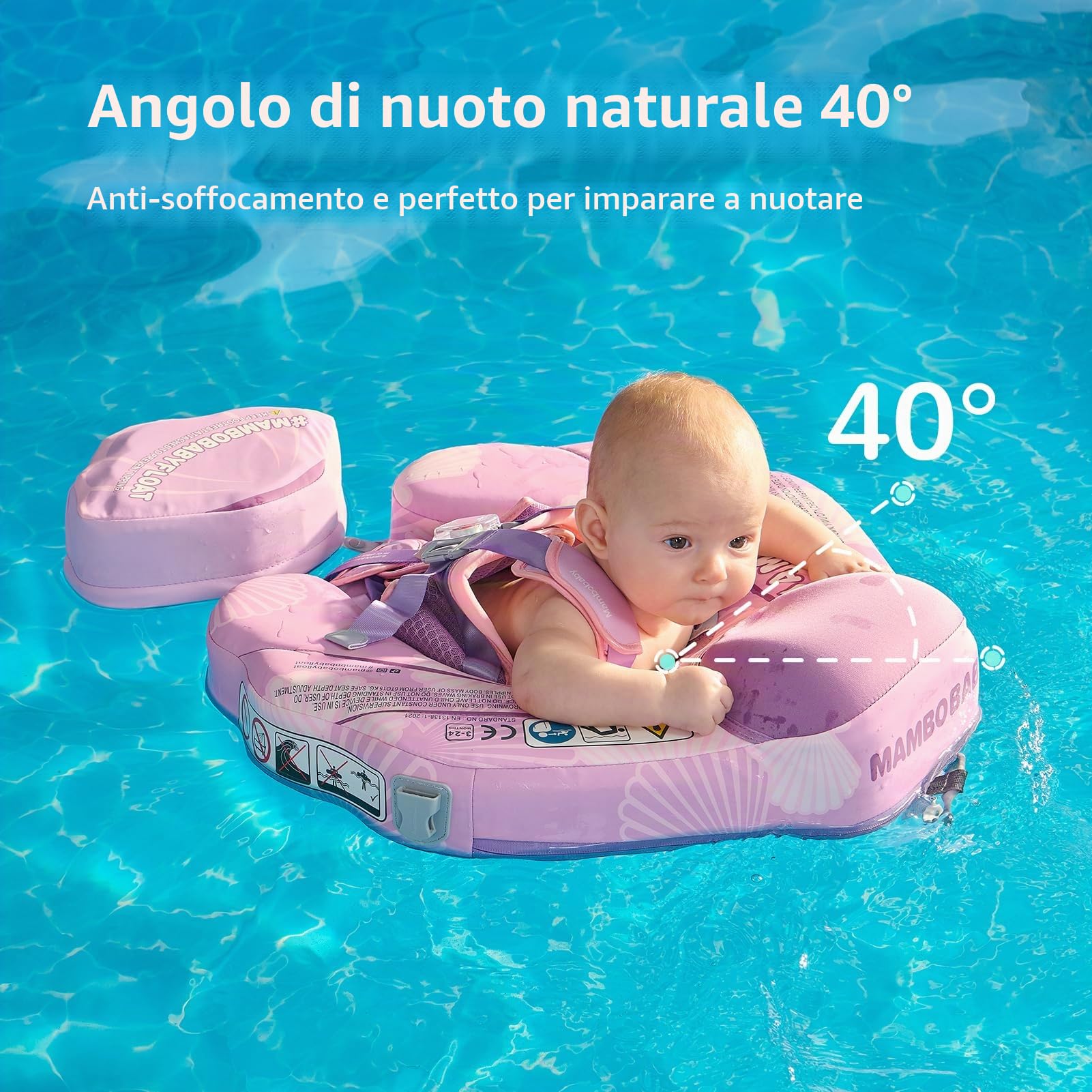 HECCEI Salvagente Bambini, Mambobaby Non Gonfiabile Ciambella Neonato Morbido e Delicato Sulla Pelle Swim Float Trainer per 3-24 mesi
