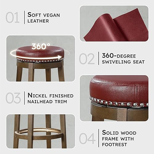 Miniatura 4 de Lexicon Kenmare Taburete giratorio de altura de pub (juego de 2), 29 pulgadas de alto, rojo