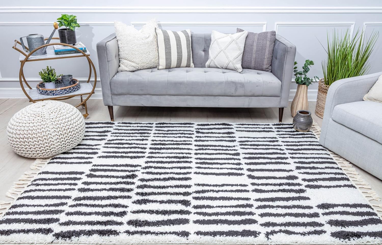 Rugs America BT30D White Rain Geometric/Stripe Modern White Non-Shedding Living Room Bedroom Dining Home Office Area Rug, 2'6" x 4'