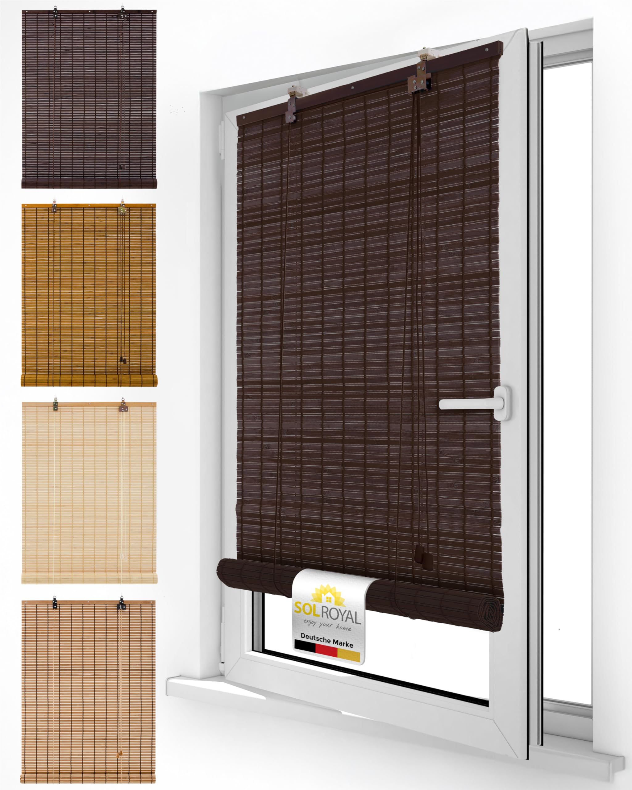 Sol Royal Bambus Rollo ohne Bohren Holz Jalousie Fenster innen Holzrollo