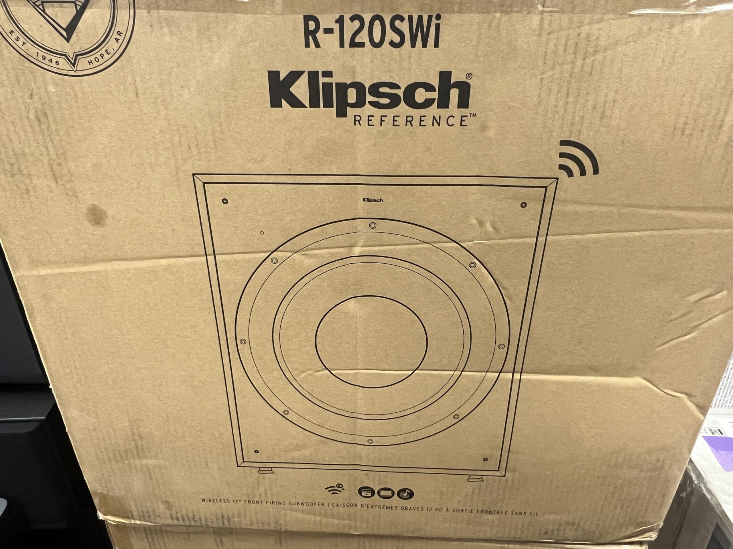 Klipsch R-120SWi 12-Inch Wireless Subwoofer, 230W Power w/Wireless Transmitter, Black (Renewed)