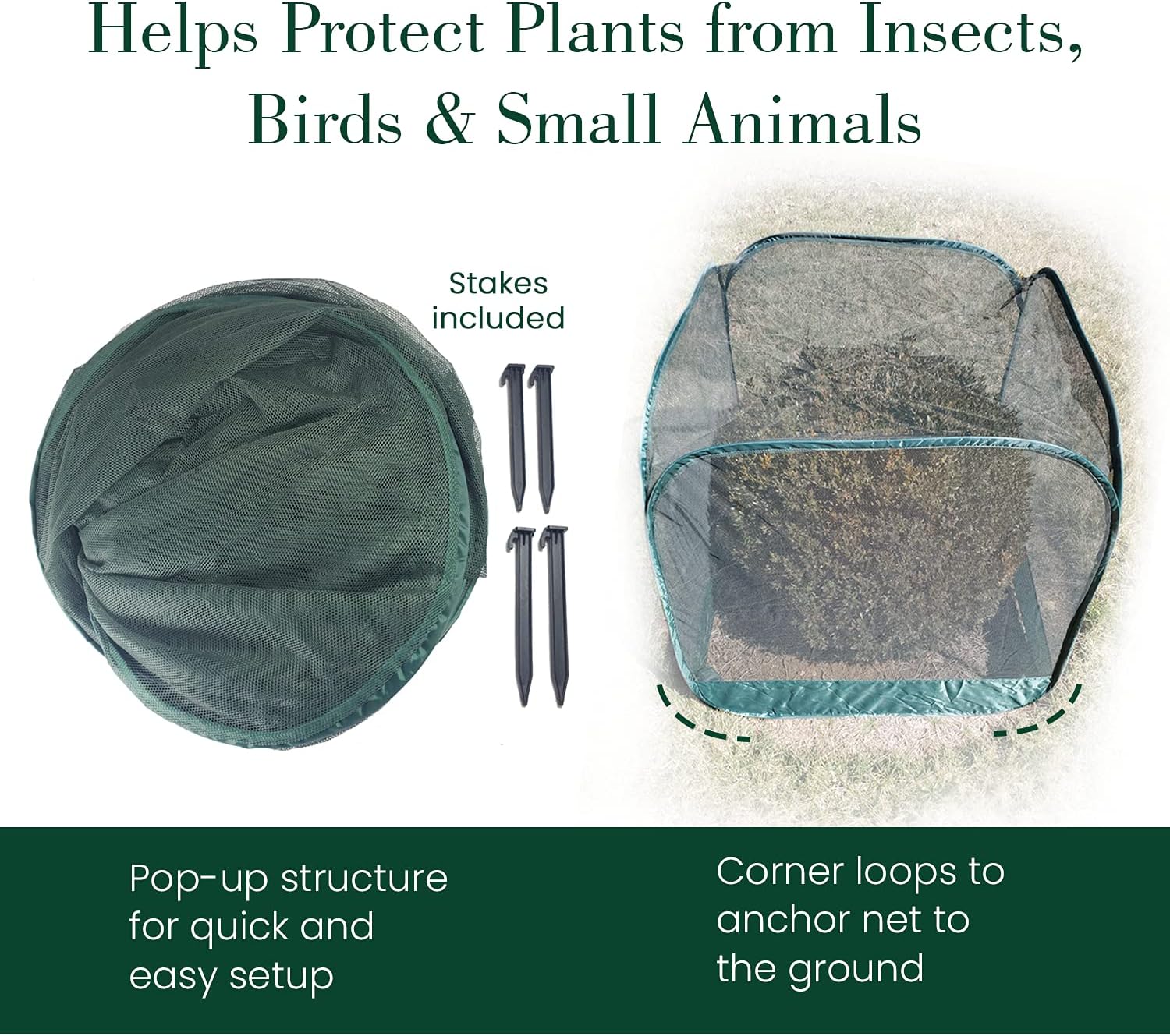 Gardeneer by Dalen Pop-Net Portable Protective Enclosure – Lightweight and Weatherproof – Easy DIY Installation – Safeguard Your Plants Against Garden Pests - 40" x 40" x 39"