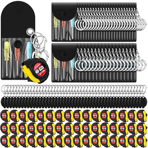 Miniatura 7 de Mini llavero de destornillador, mini llaveros de cinta métrica, luces LED, juego de llaveros a granel, cinta métrica retráctil, mini llavero de