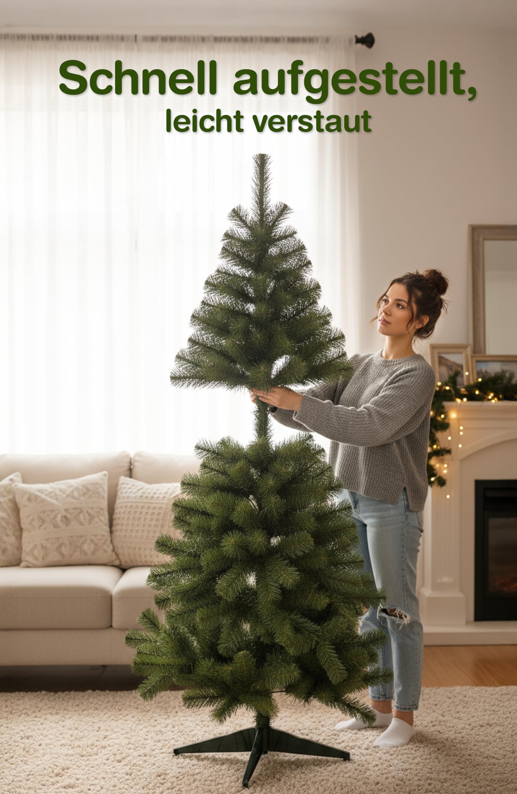 Amazon.de: Weihnachtsbaum 1 Stck GRN  edler knstlicher Weihnachtsbaum  160 cm aus PVC fr Wohnzimmer, Festliche Dekoration & nachhaltige  Weihnachtsfeier, Tannenbaum knstlich mit stabilem Stnder