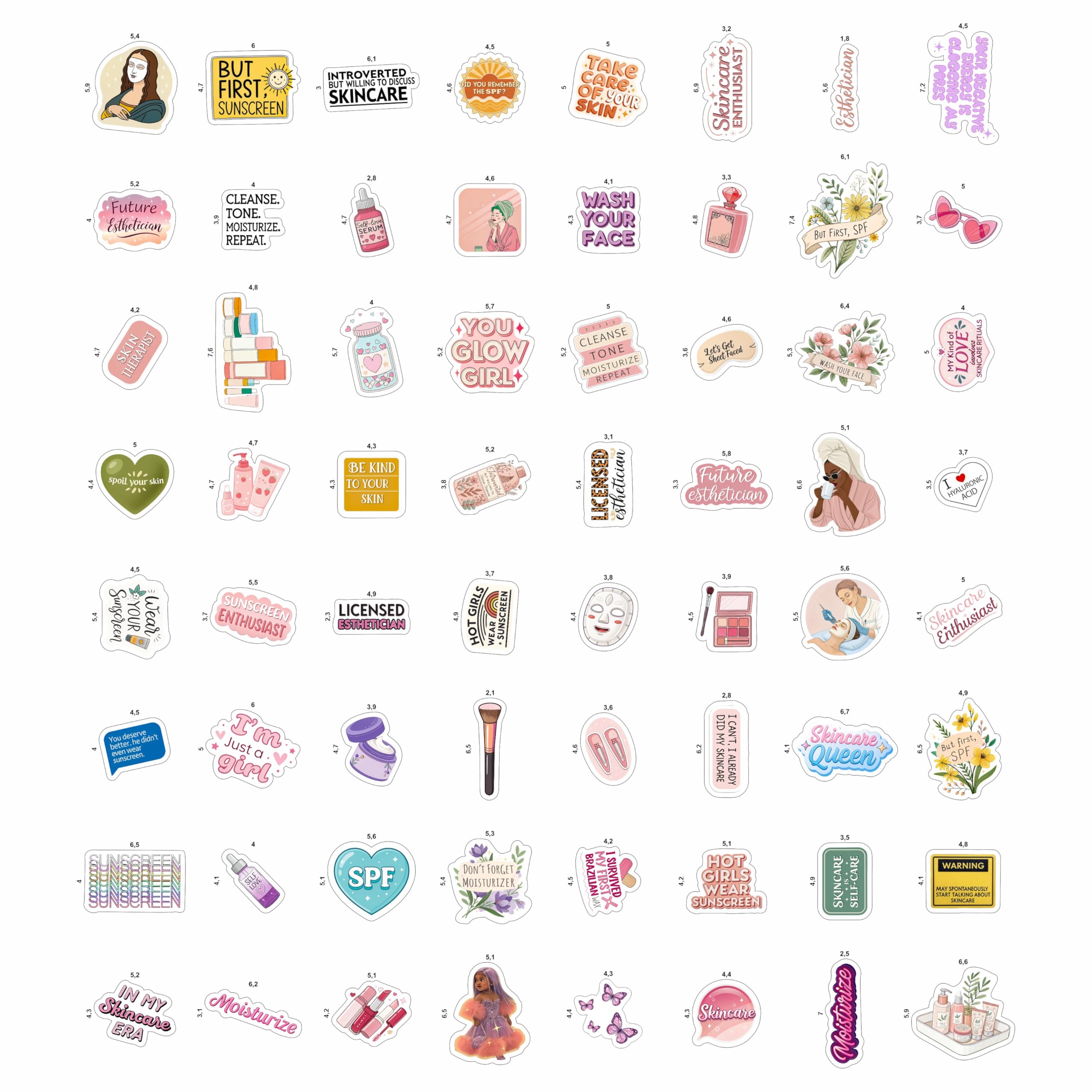 100Pcs Esthetician Stickers for Laptop, Skincare Stickers - Esthetician Party Supplies, Gifts - Gift for Women & Men