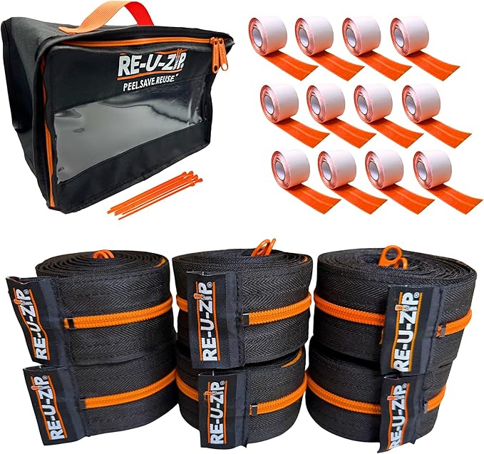 RE-U-ZIP® Reusable Dust Barrier Zipper | Fail-Safe, Replaceable & Lockable | Cost-Effective for Single or Repeated Use | PRO Bundle