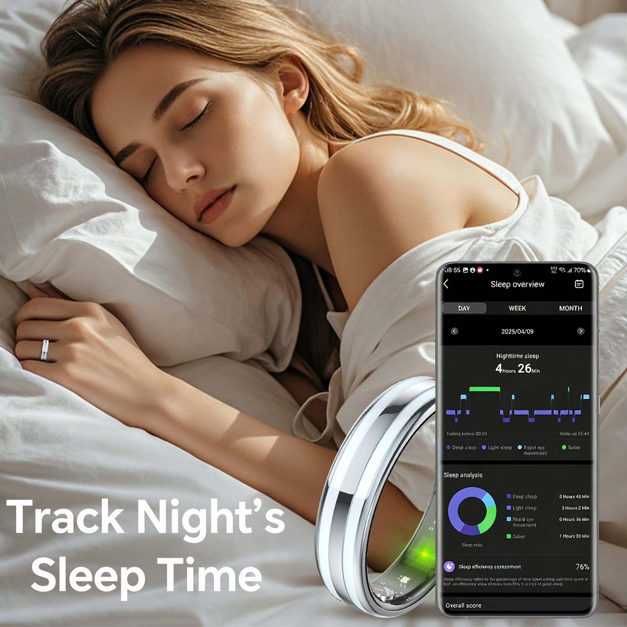 findtime Smart Ring Ultra Schmaler Slim Fitness Ring Herzfrequenz-Monitor Schlaf-Tracker Blutsauerstoff-Gesundheits-Tracker Schrittzähler Kalorien-Pedometer Wasserdicht Intelligente Smart Ringe für