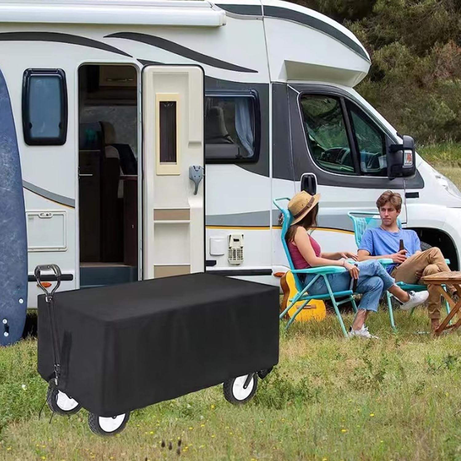 Wagon Cover, 38x24x22 Waterproof Dustproof UV Resistant Wagon Rain Cover, Foldable Utility Cart, Easy to Use Canopy with Drawstring and Buckle.