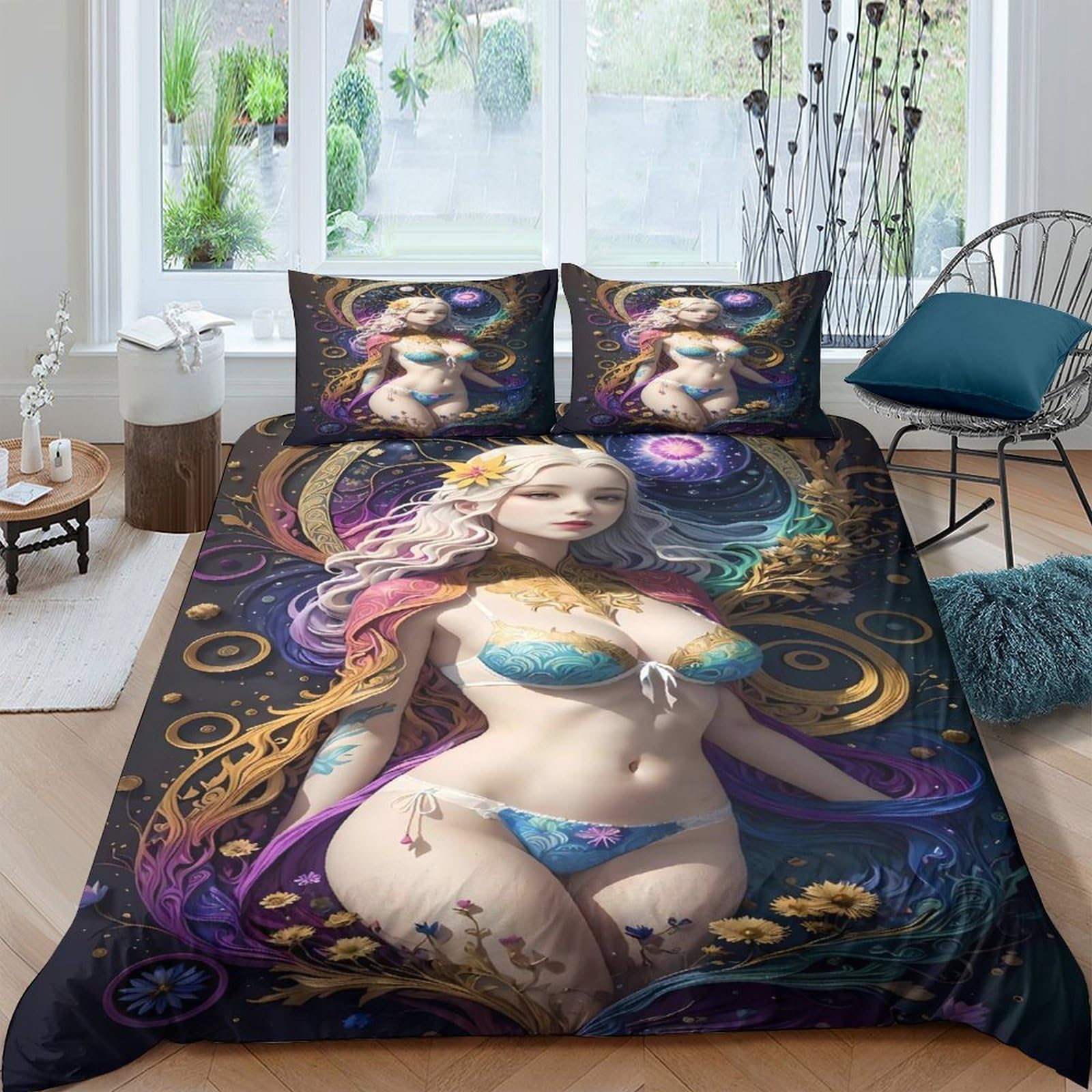 Ctjqhvkz Style-7 3D Printed Fantasy Goddess Fitted Sheet Microfiber Colourful Art Mattress Cover For Bedroom Dorm Decoration Easy Care Single（135X200cm）
