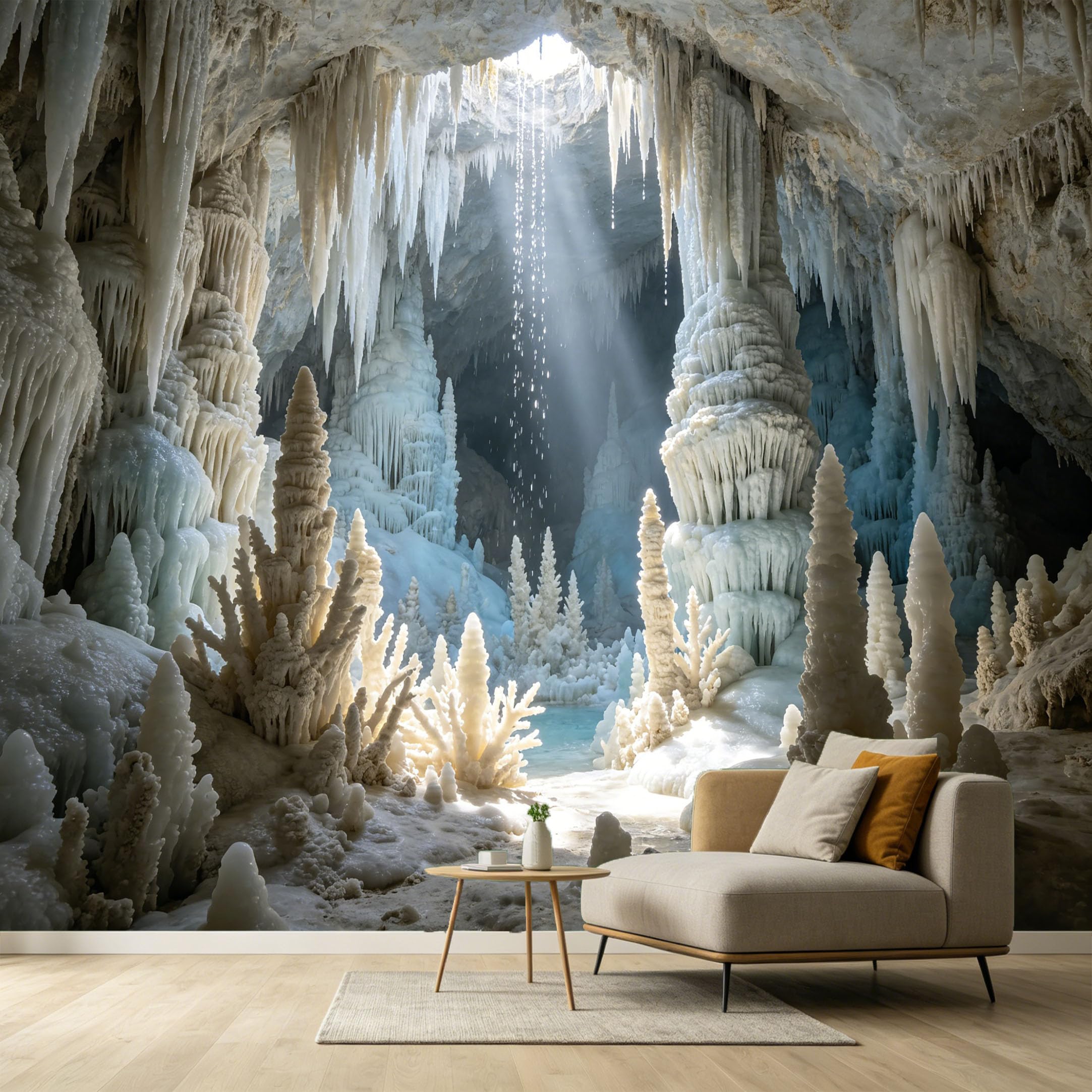 Custom Size Wall Murals Subterranean Cave Ice Stalactites Light Shaft 3D Trompe L'Oeil SelfAdhesive Wall Fabric Removable Large Wallpaper for Photo Living Room