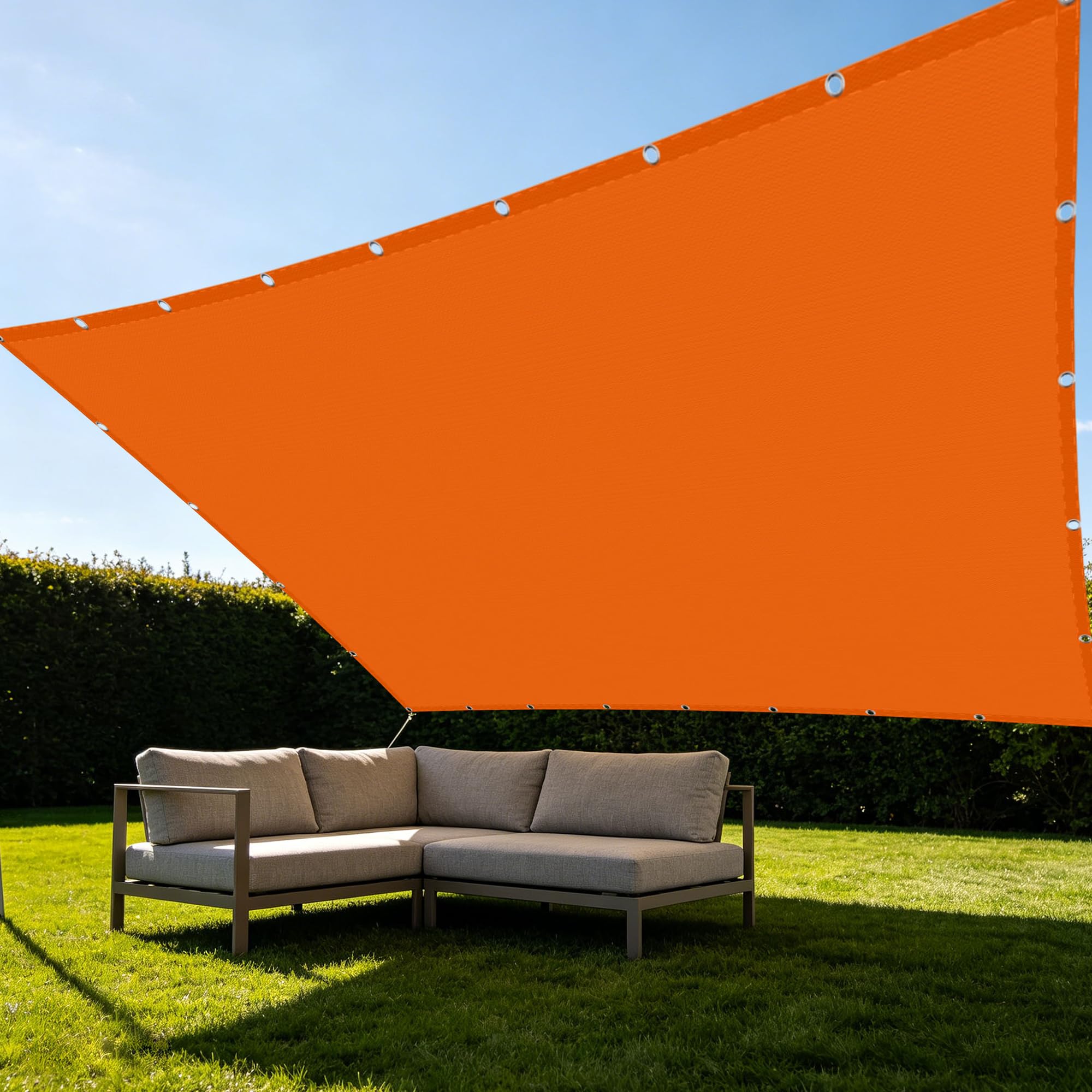 Voile d'ombrage extérieur 3.6x4m polyester respirant, bâche ombrage anti-UV orange de cour
