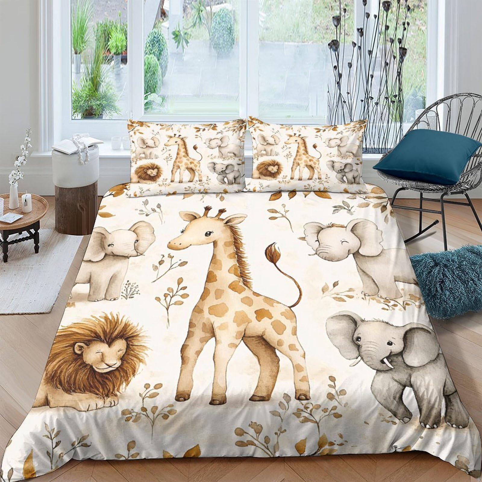 Ctjqhvkz Style-7 3D Printed Cartoon Giraffe Fitted Sheet Microfiber Soft Animal Lion Elephant Mattress Cover For Bedroom Dorm Bed Decor Single（135X200cm）
