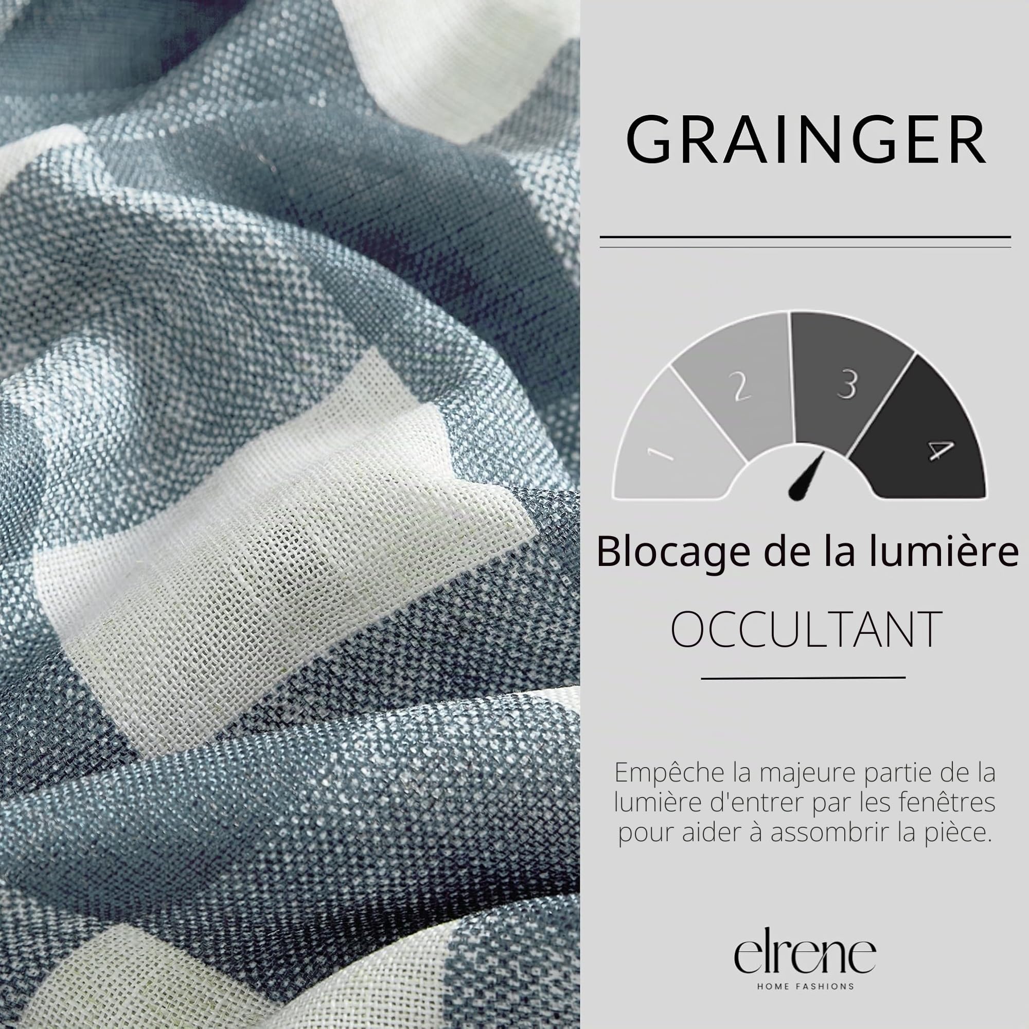 Elrene Home Fashions Farmhouse Living Grainger Rideau de fenêtre occultant à Carreaux de Buffle, pour Salon et Chambre à Coucher, 132,1 x 241,3 cm, Chambray, 1 Panneau