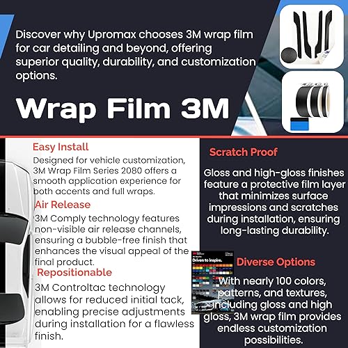 Miniatura 10 de 3M - Juego de películas de vinilo negro 2080 1080 para acabado cromado negro brillante para eliminar ventana, moldura de puerta, kit de herramientas