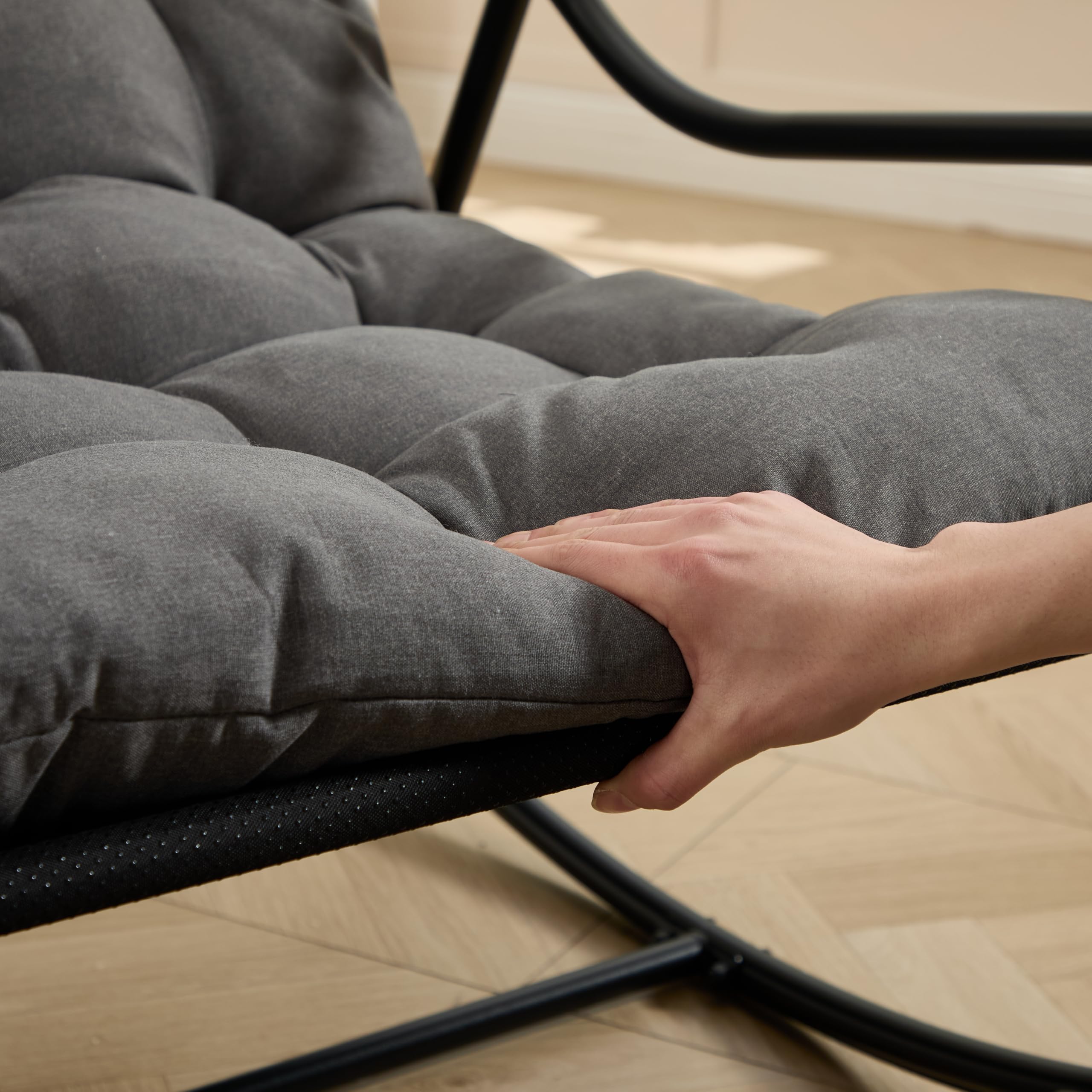 Ball & Cast Schaukelstuhl für Drinnen & Draußen, Rocking Chair mit Gepolstertem Kissen und Fußstütze, Moderner Balkonsessel für Wohnzimmer, Garten & Terrasse, Grau